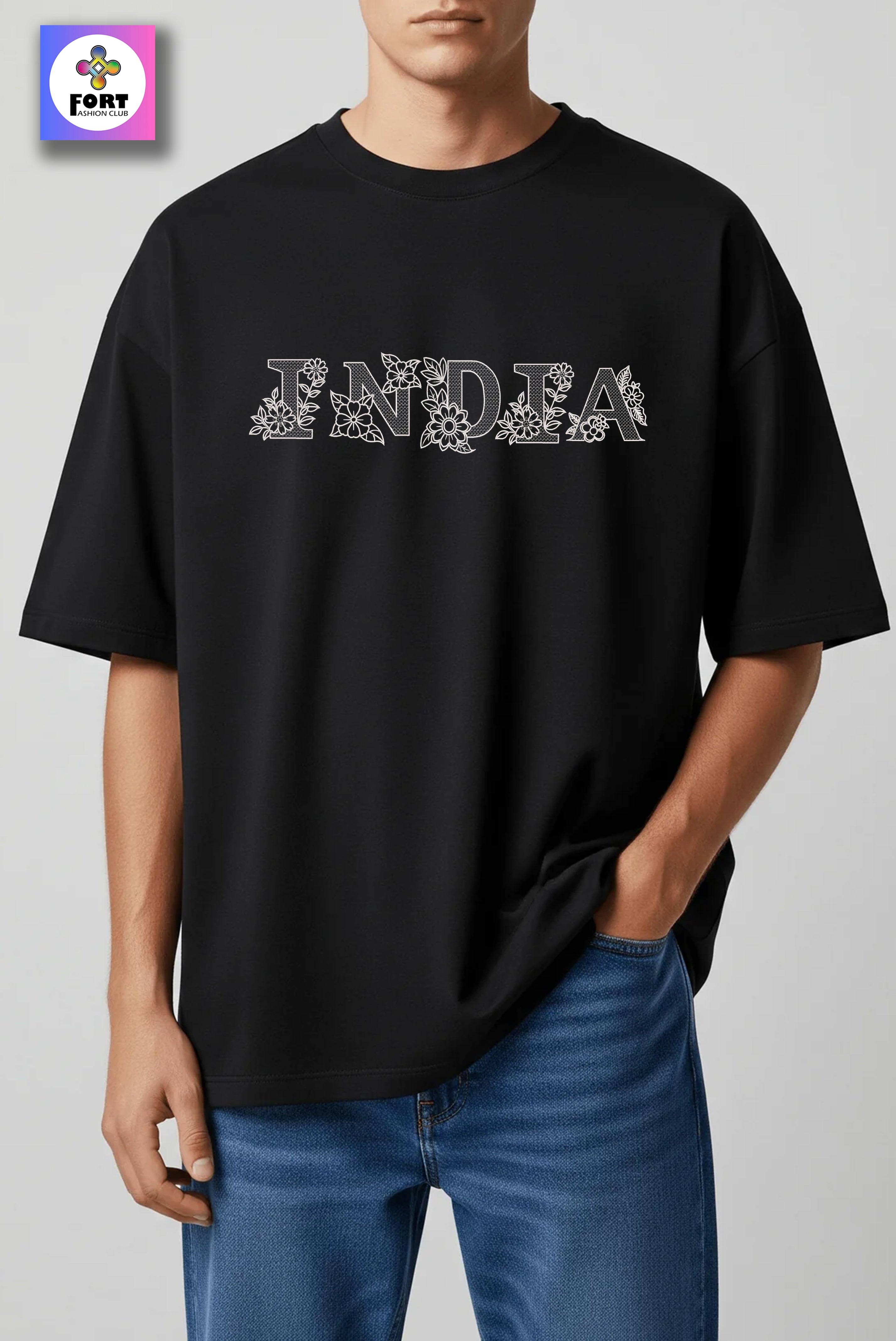 PREMIUM  ALPHABET EMBROIDERY UNISEX (DROP SHOULDER) T-SHIRT