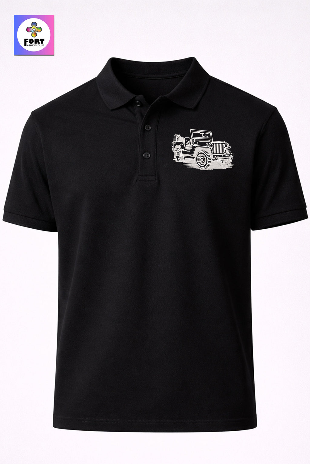 CRAZY EMBROIDERY UNISEX (COLLAR) T-SHIRT - JEEP FORT FASHION CLUB