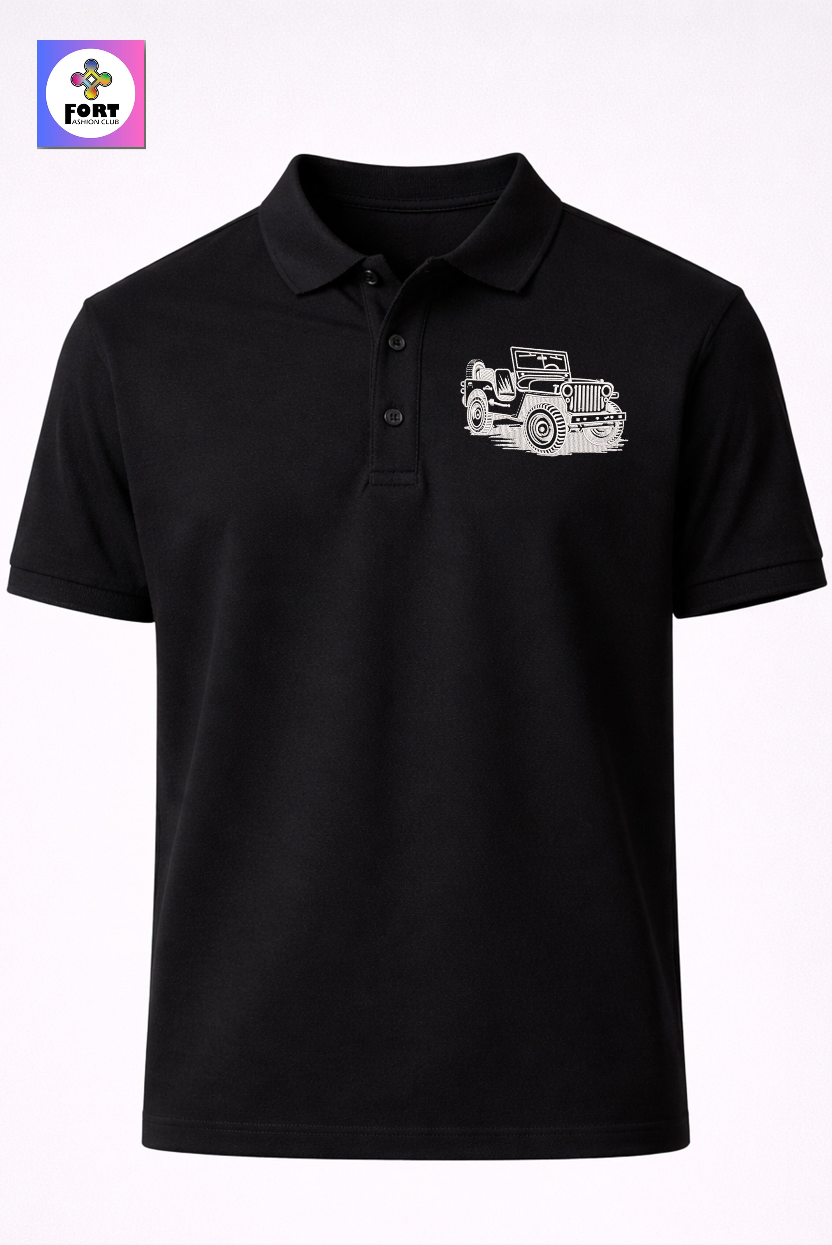 CRAZY EMBROIDERY UNISEX (COLLAR) T-SHIRT - JEEP FORT FASHION CLUB