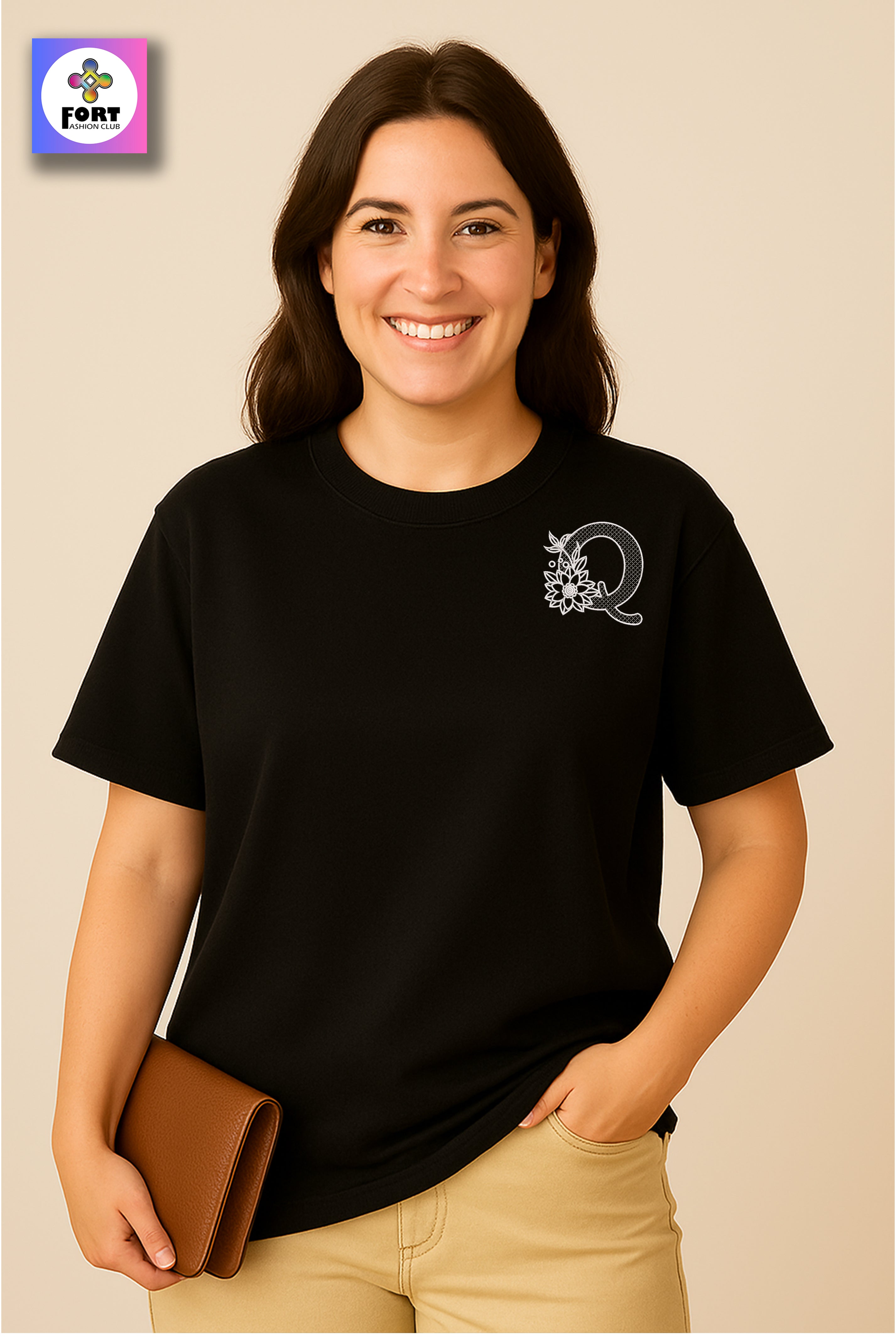 PREMIUM  ALPHABET EMBROIDERY UNISEX (DROP SHOULDER) T-SHIRT