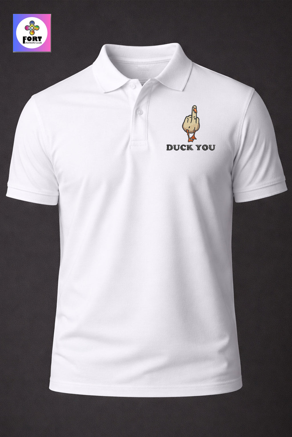 CRAZY EMBROIDERY UNISEX (COLLAR) T-SHIRT - DUCK FORT FASHION CLUB