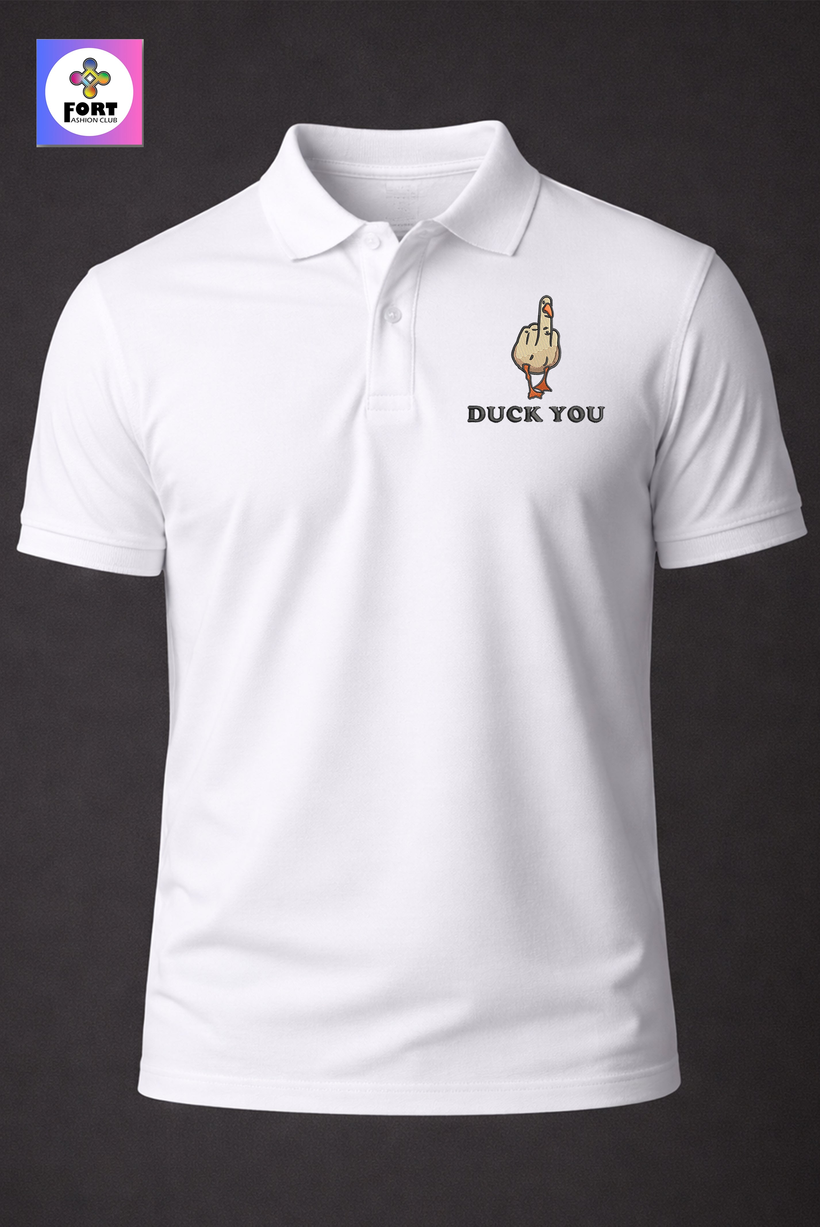 CRAZY EMBROIDERY UNISEX (COLLAR) T-SHIRT - DUCK FORT FASHION CLUB