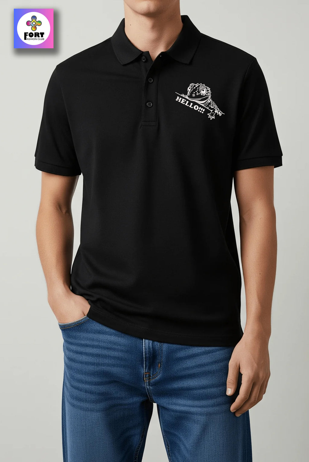 CRAZY EMBROIDERY UNISEX (COLLAR) T-SHIRT - LEZARD