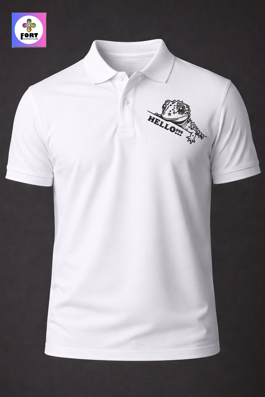 CRAZY EMBROIDERY UNISEX (COLLAR) T-SHIRT - LEZARD FORT FASHION CLUB