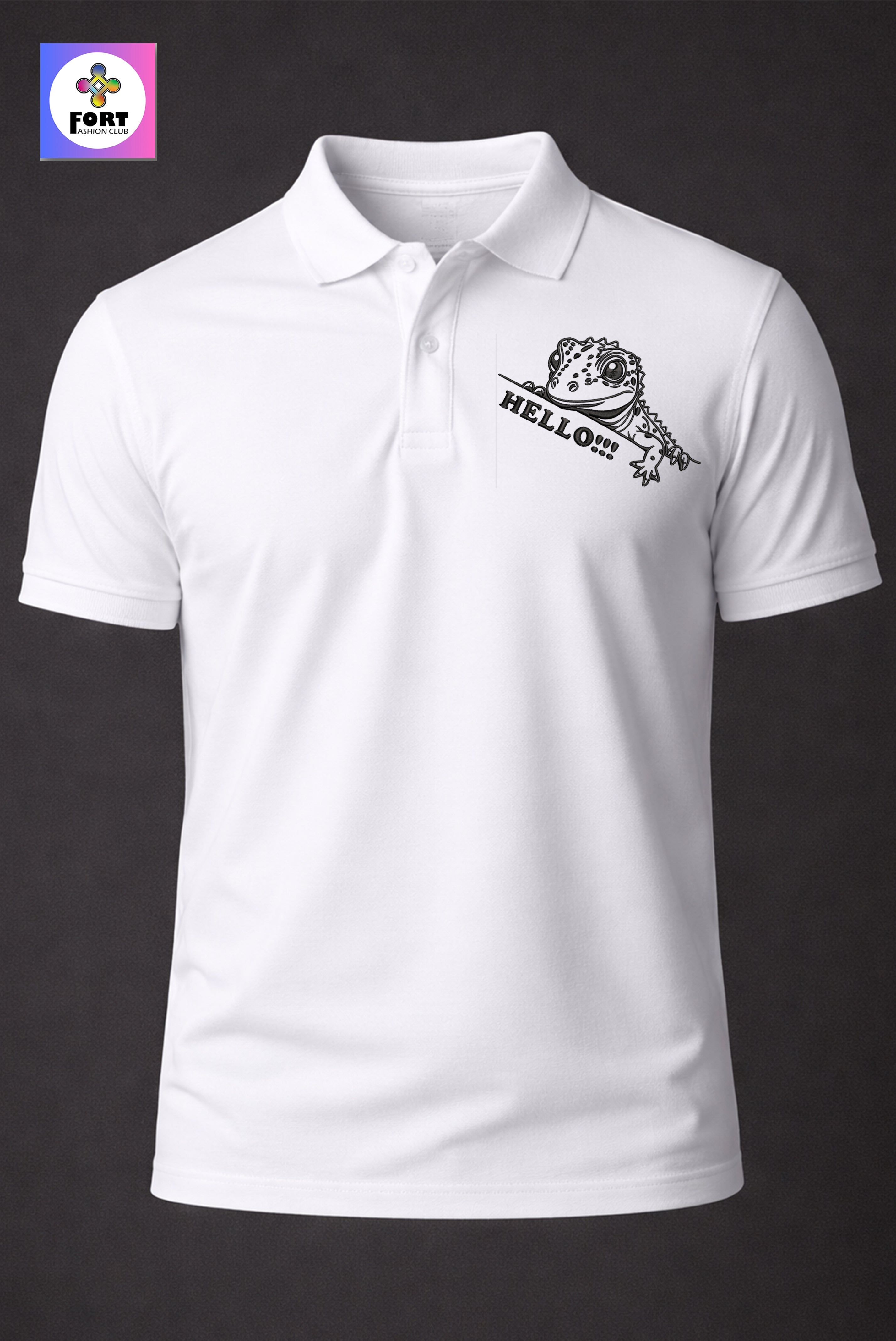 CRAZY EMBROIDERY UNISEX (COLLAR) T-SHIRT - LEZARD FORT FASHION CLUB