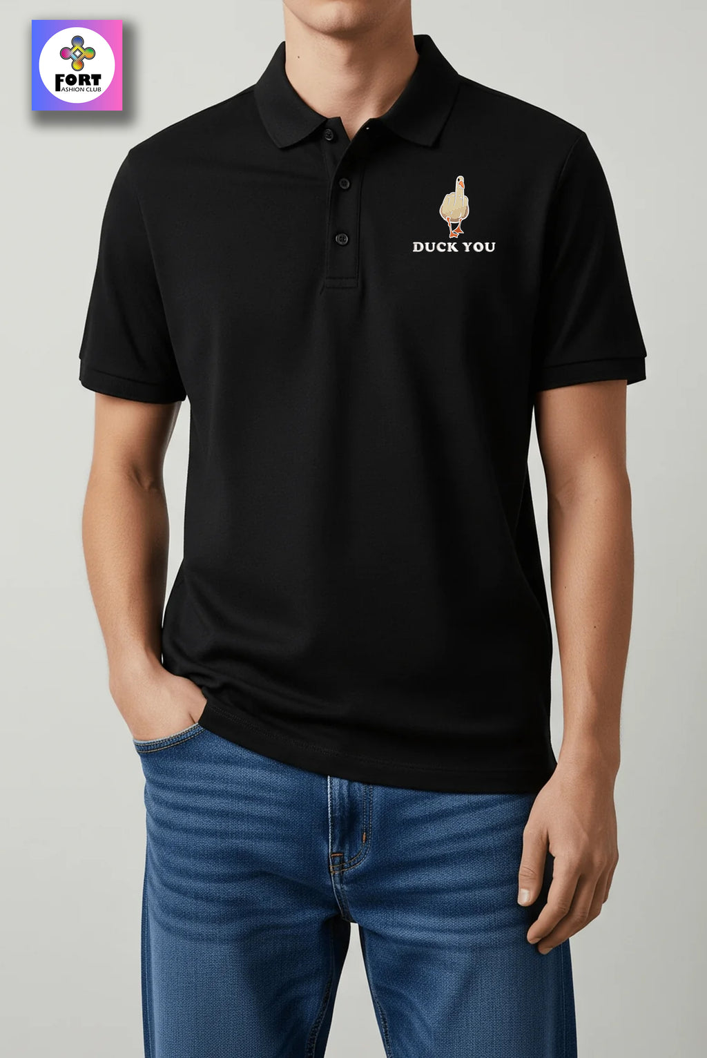 CRAZY EMBROIDERY UNISEX (COLLAR) T-SHIRT - DUCK