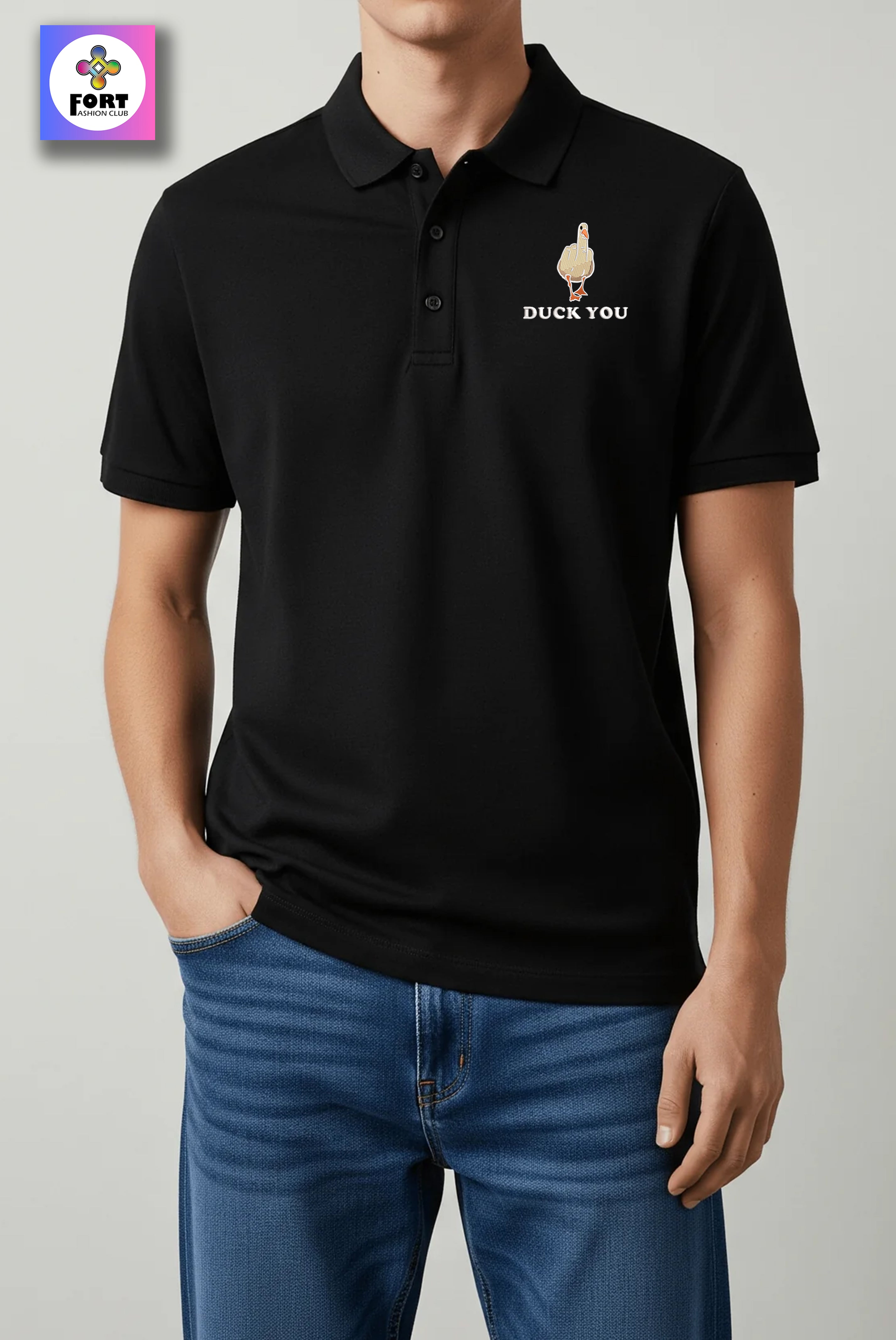 CRAZY EMBROIDERY UNISEX (COLLAR) T-SHIRT - DUCK