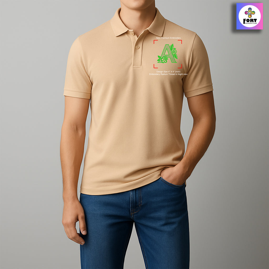 RADIUM THREAD PREMIUM  ALPHABET EMBROIDERY - ( COLLAR ) T-SHIRT