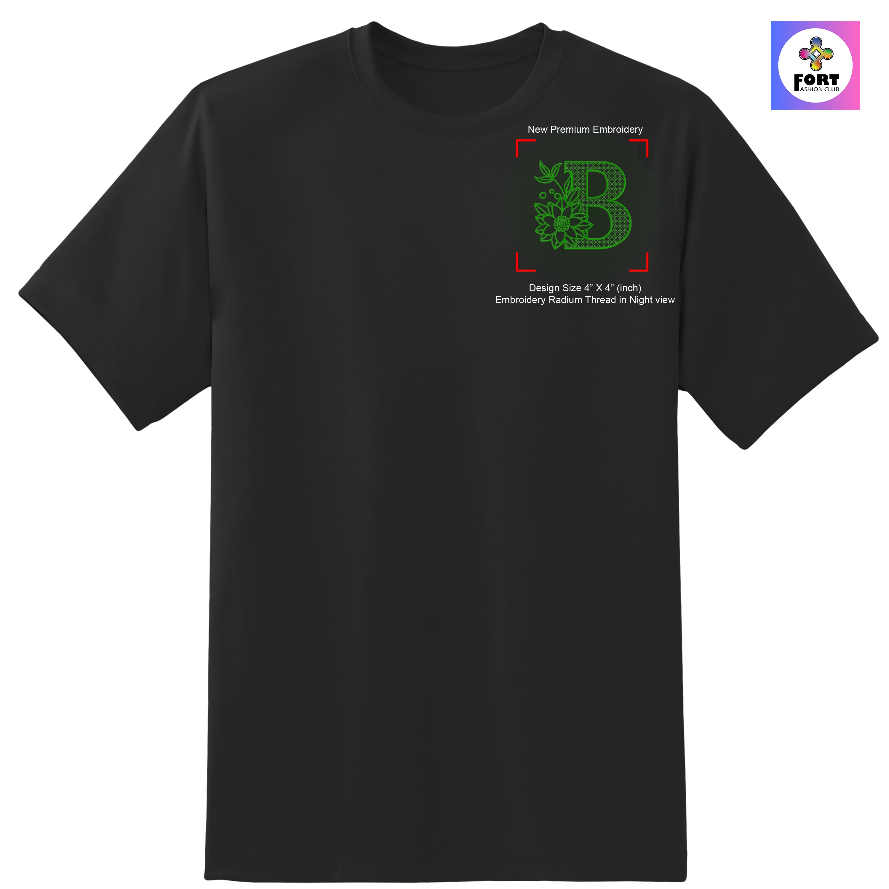 RADIUM THREAD PREMIUM  ALPHABET EMBROIDERY T-SHIRT