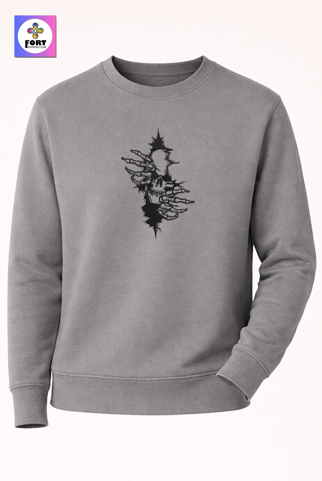 Crazy Embroidery Unisex Sweatshirt Arty Skull