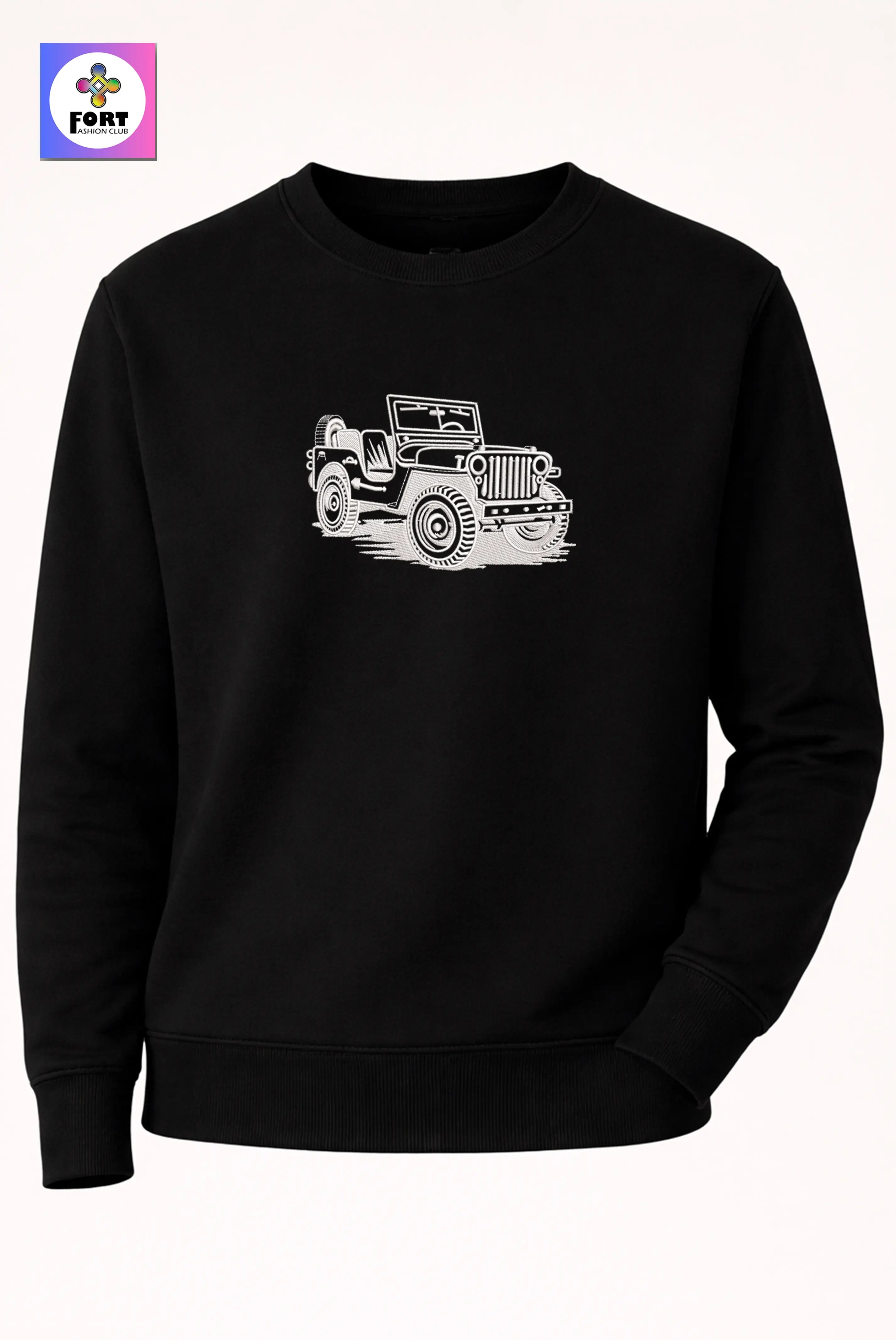Crazy Creative Embroidery Unisex Sweatshirt Jeep
