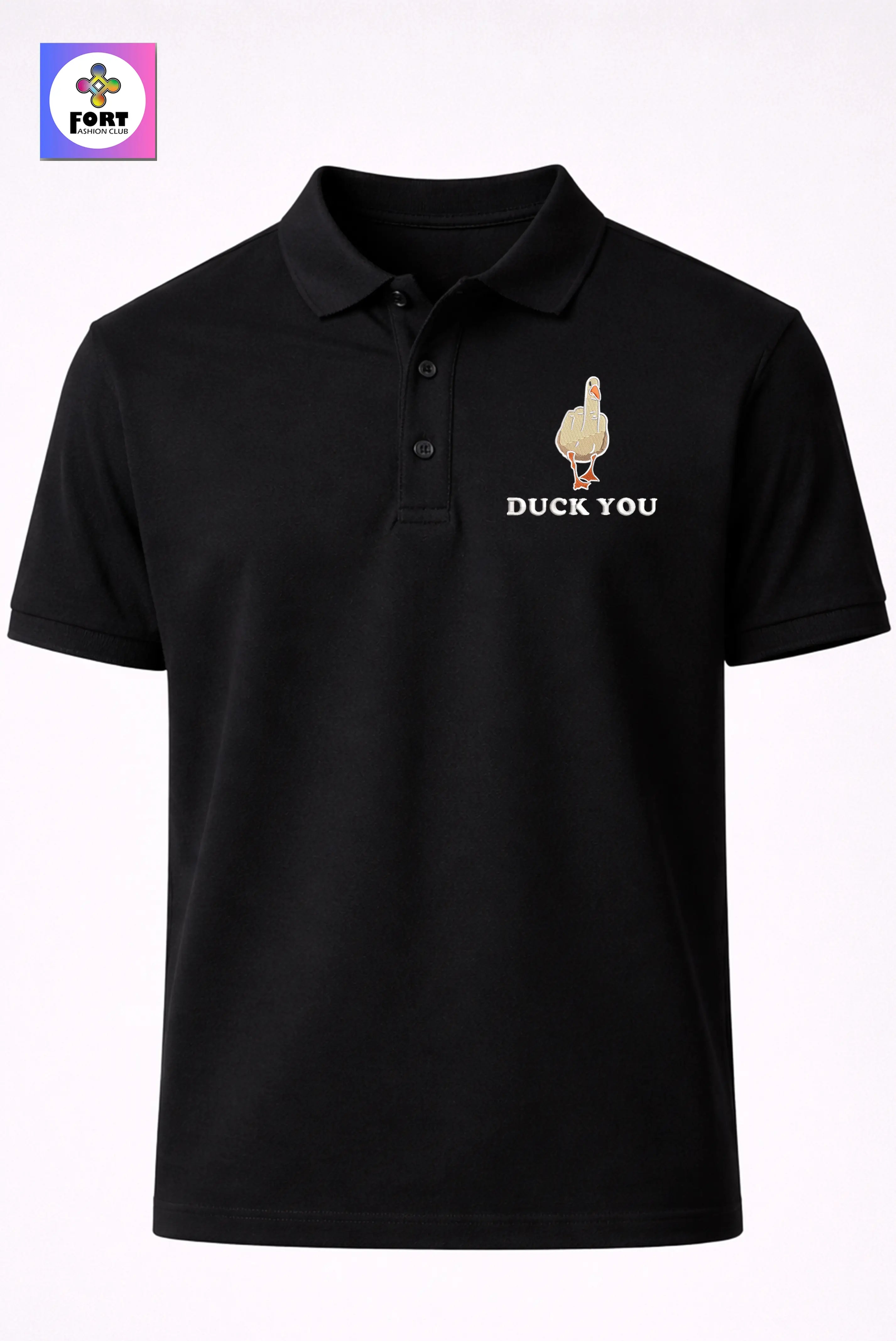 Crazy Embroidery Unisex (Collar) Polo T-Shirt - Duck