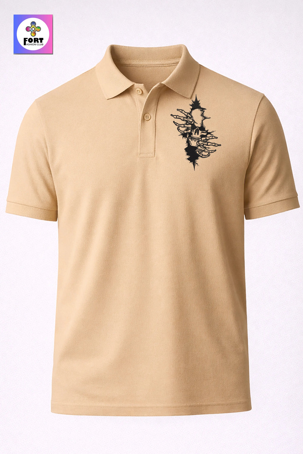 Crazy Embroidery Unisex (Collar) Polo T-Shirt - Arty Skull