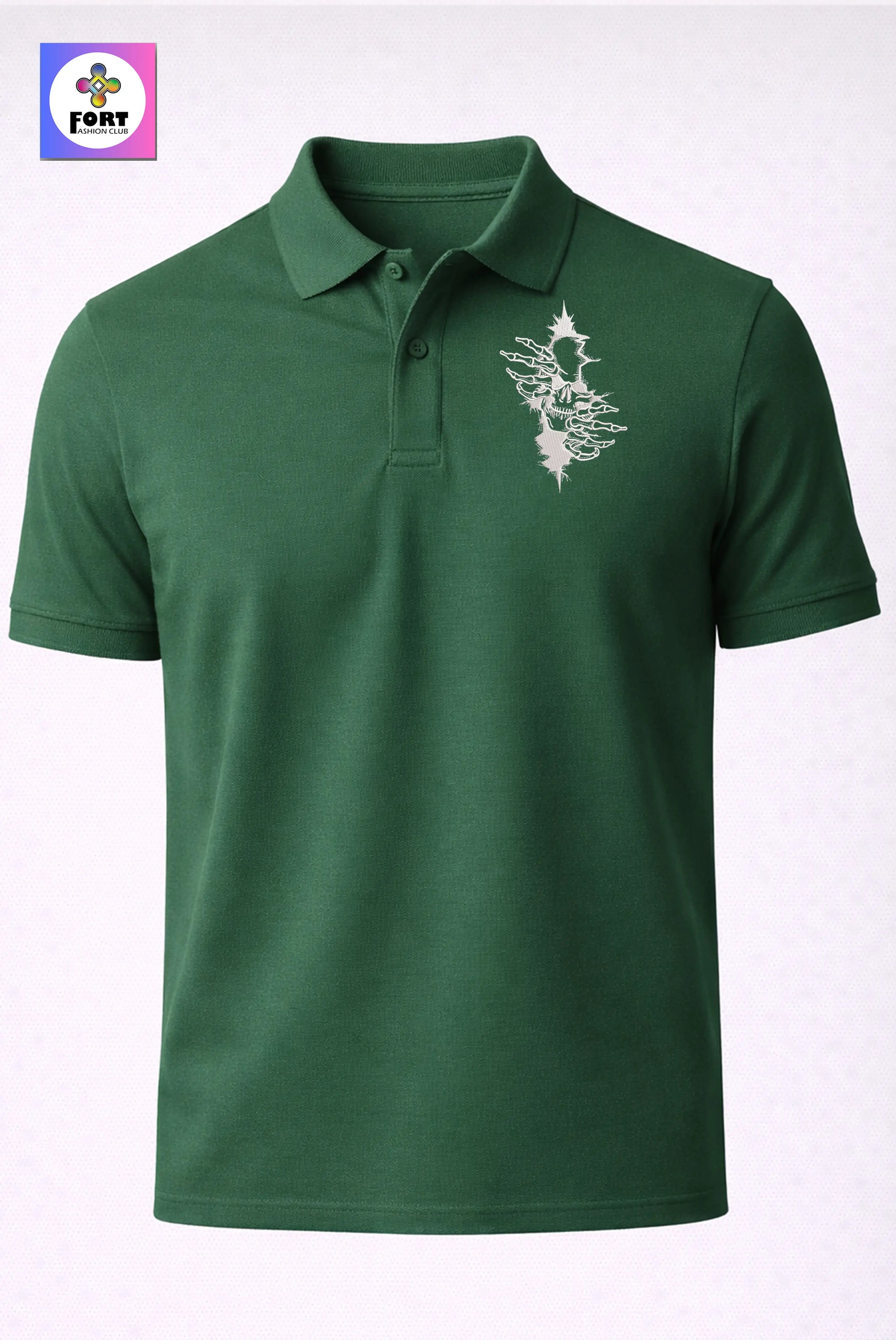 Crazy Embroidery Unisex (Collar) Polo T-Shirt - Arty Skull