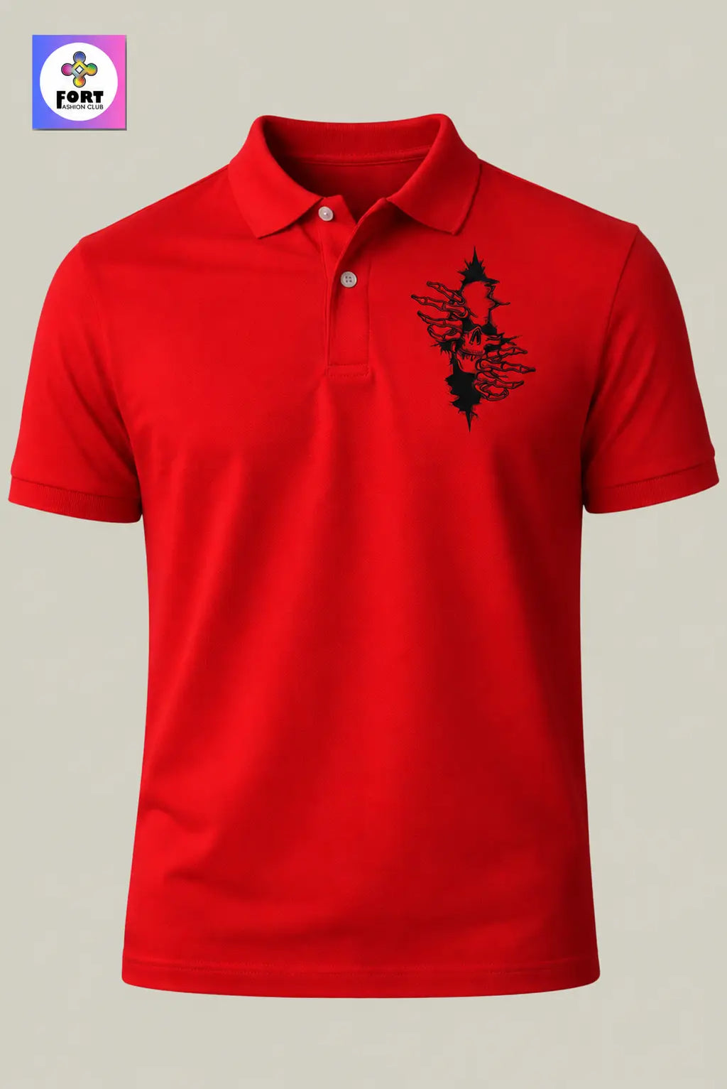 Crazy Embroidery Unisex (Collar) Polo T-Shirt - Arty Skull