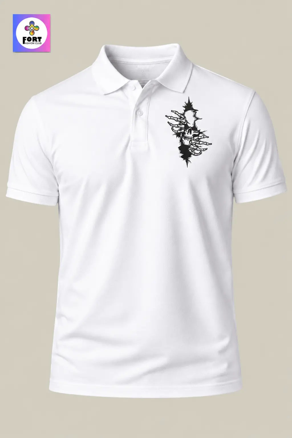Crazy Embroidery Unisex (Collar) Polo T-Shirt - Arty Skull
