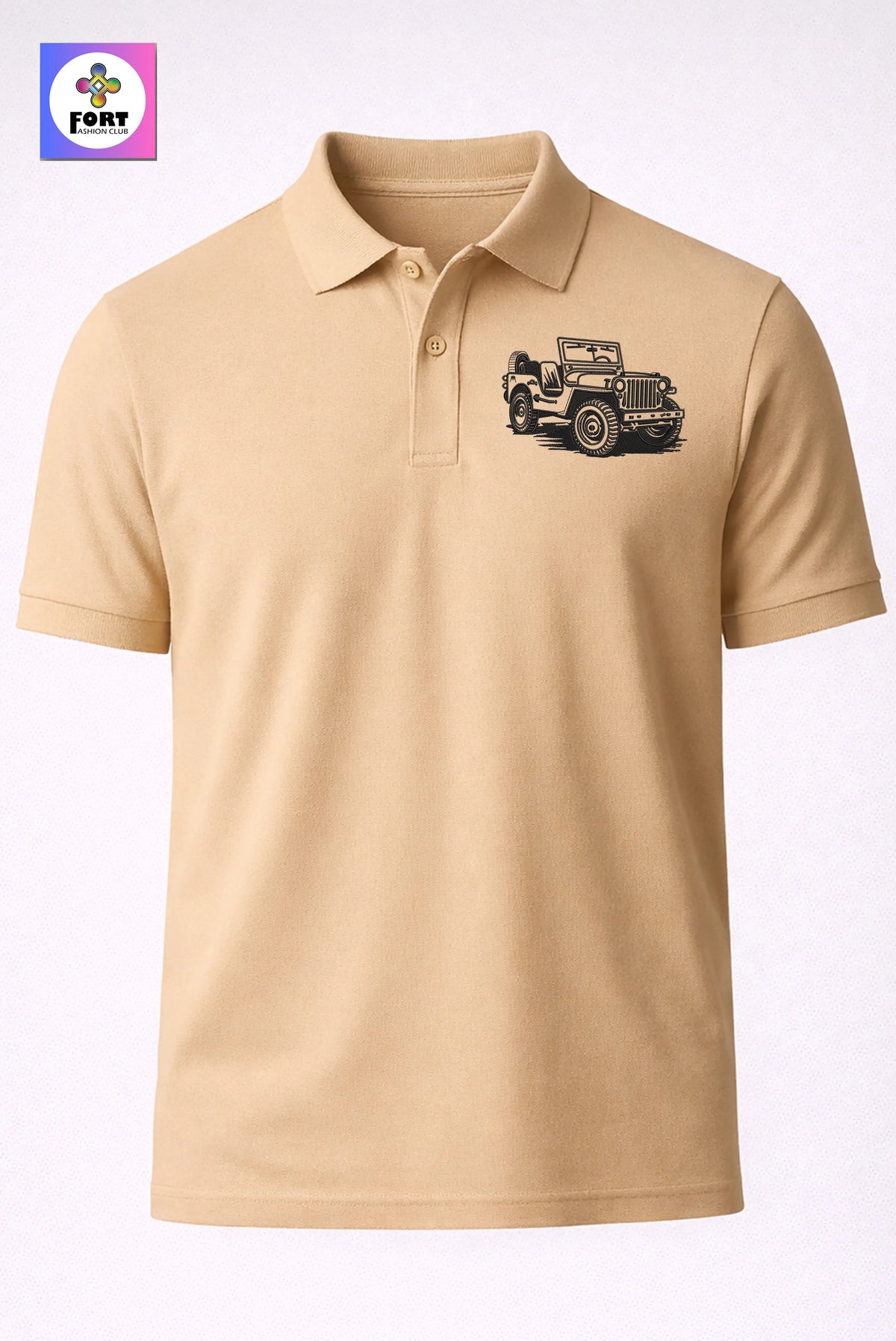 Crazy Embroidery Unisex (Collar) Polo T-Shirt Jeep