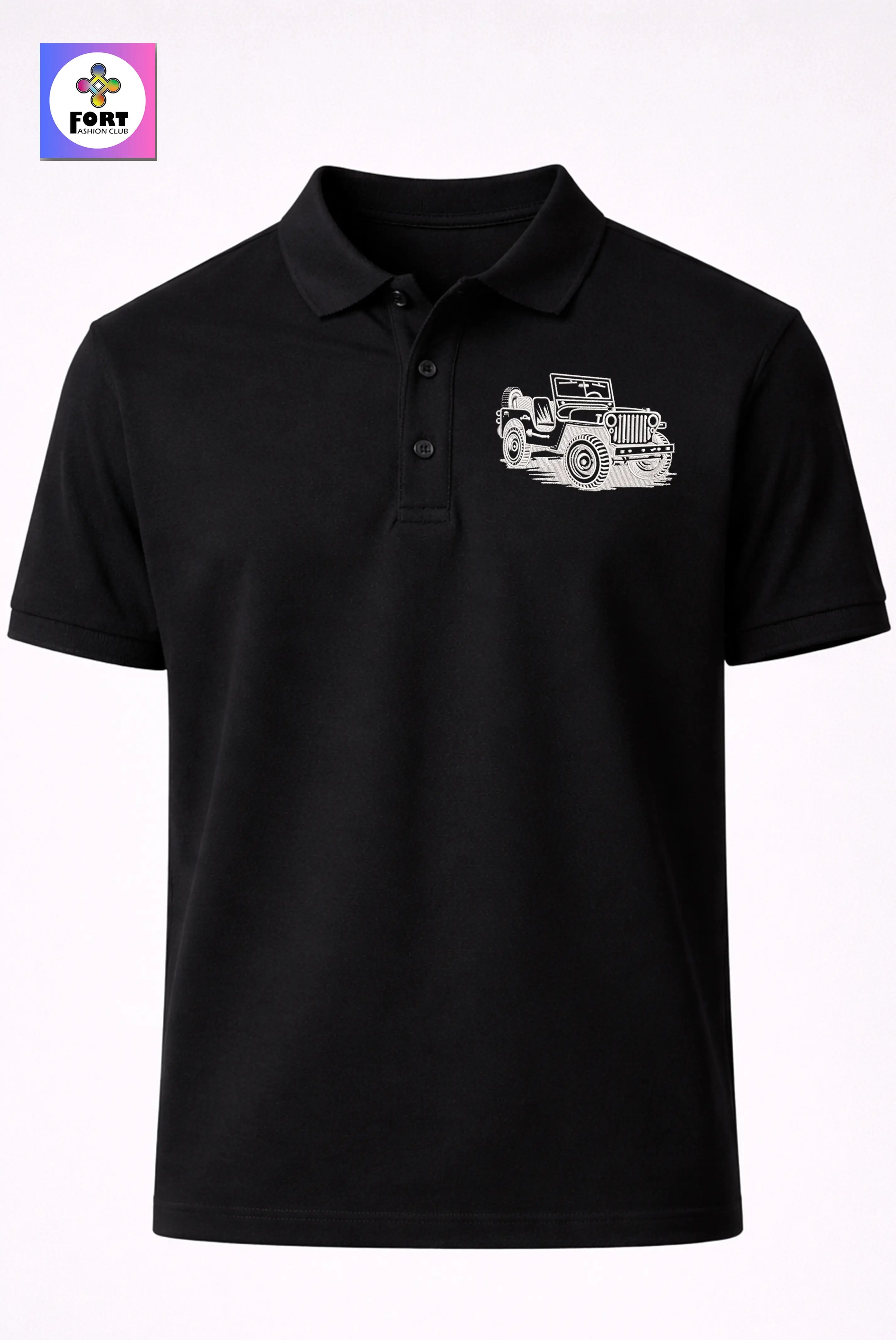 Crazy Embroidery Unisex (Collar) Polo T-Shirt Jeep