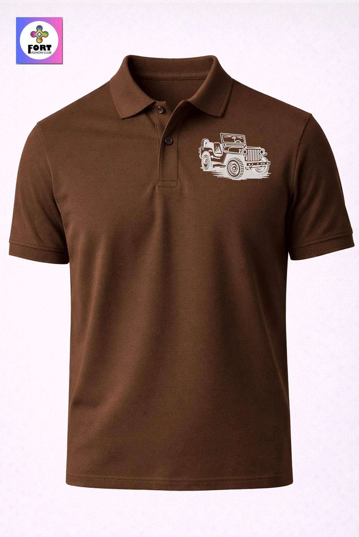 Crazy Embroidery Unisex (Collar) Polo T-Shirt Jeep