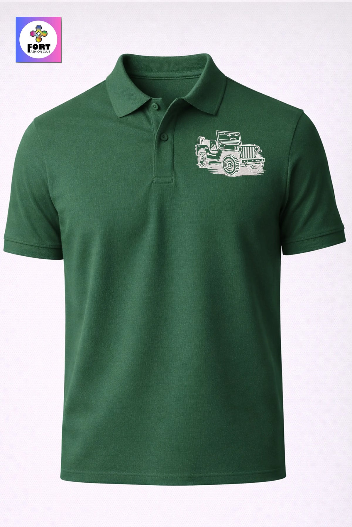 Crazy Embroidery Unisex (Collar) Polo T-Shirt Jeep
