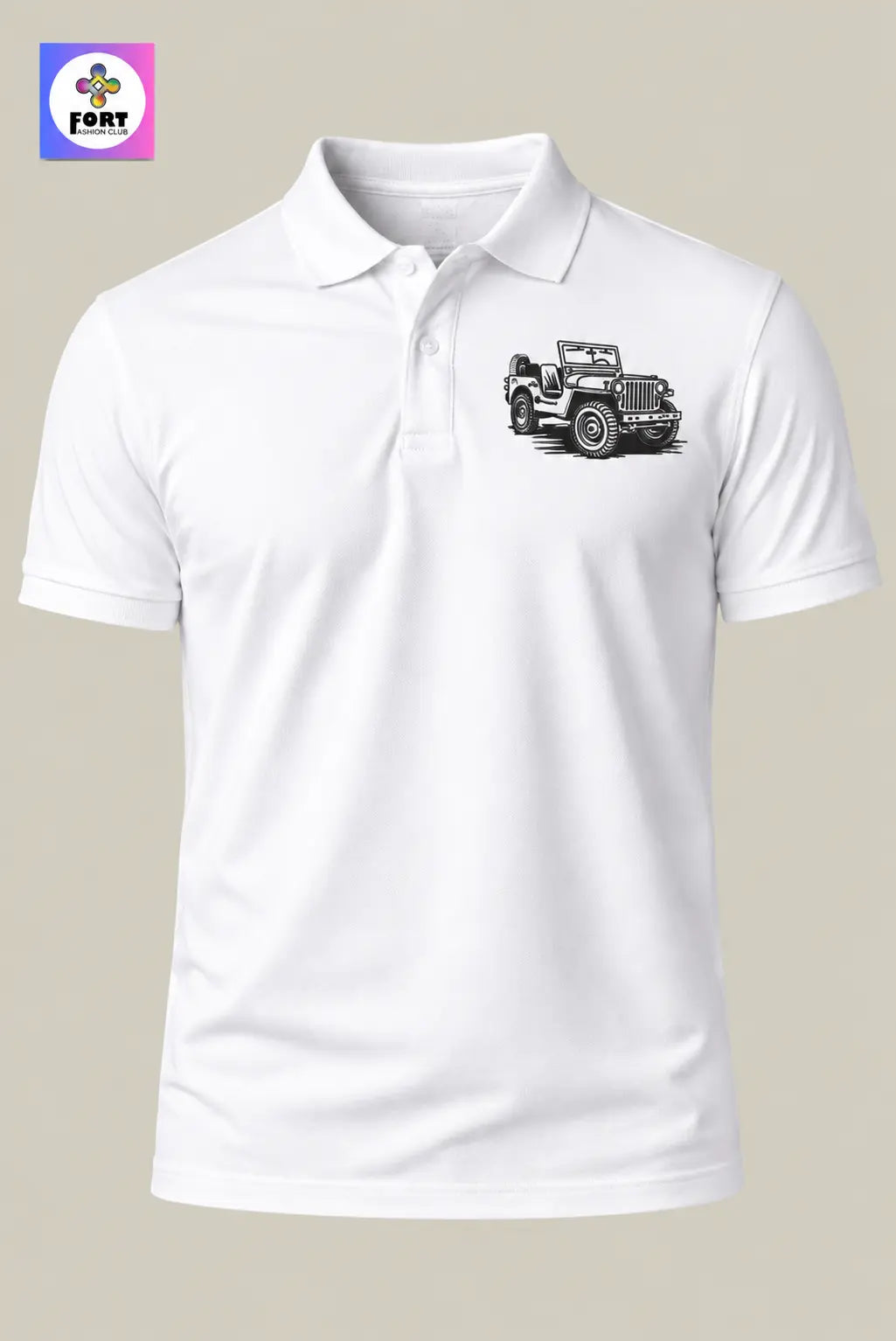 Crazy Embroidery Unisex (Collar) Polo T-Shirt Jeep