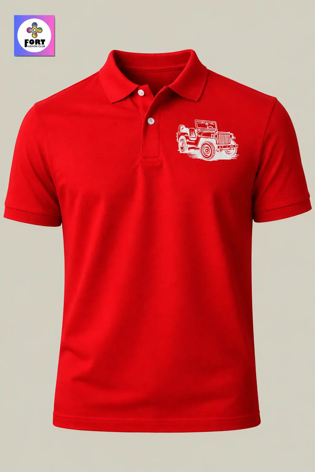 Crazy Embroidery Unisex (Collar) Polo T-Shirt Jeep