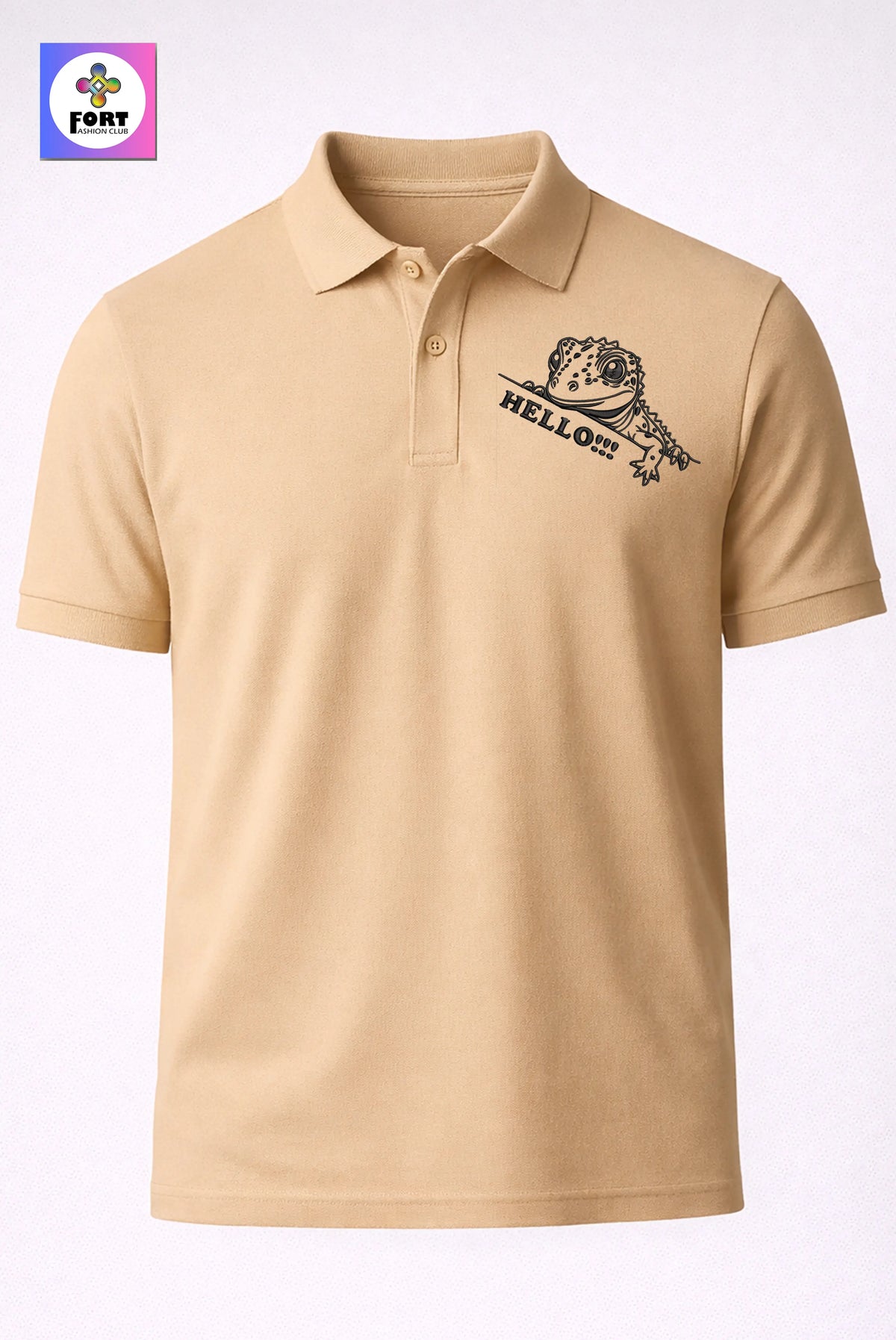 Crazy Embroidery Unisex (Collar) Polo T-Shirt - Lizard