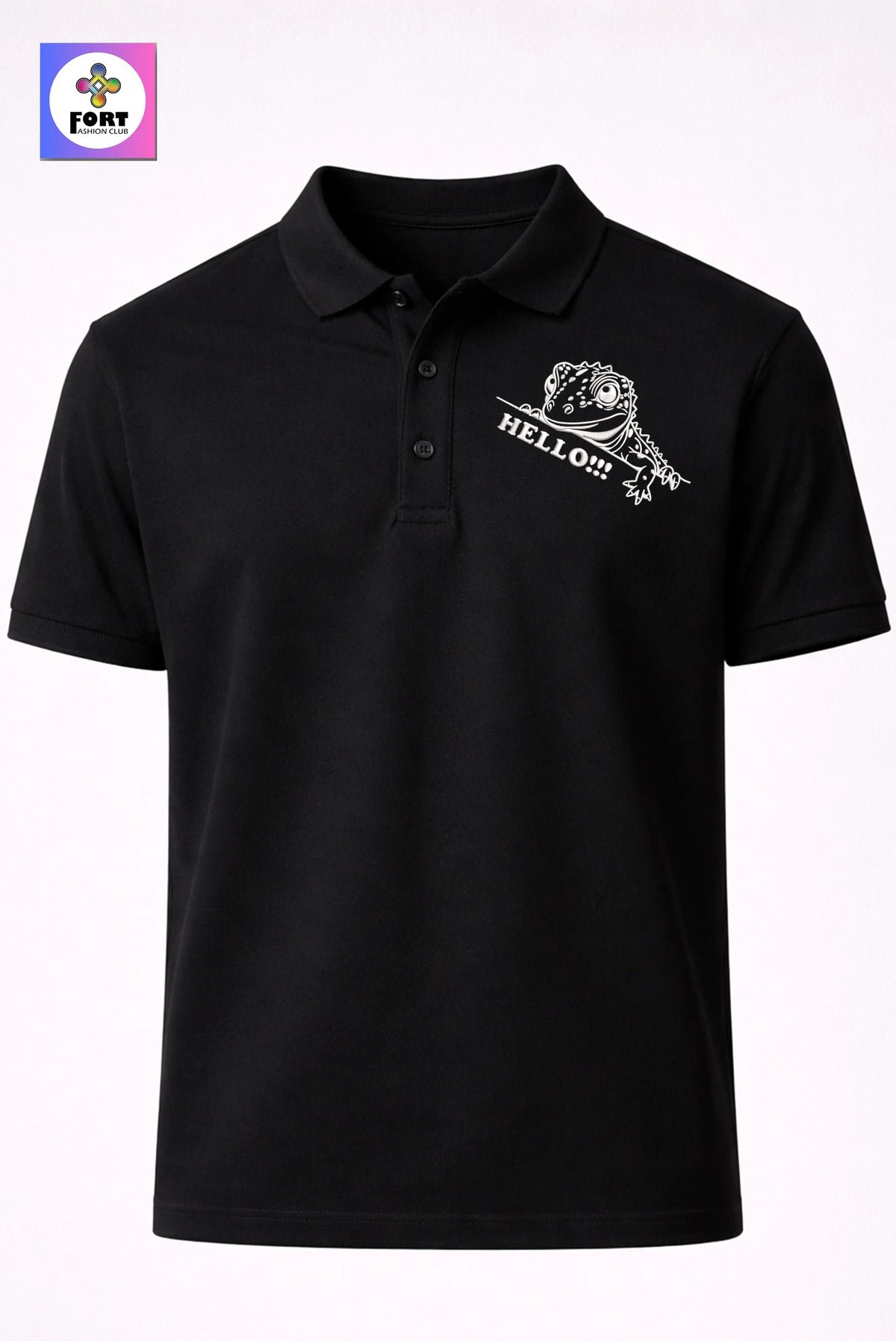 Crazy Embroidery Unisex (Collar) Polo T-Shirt - Lizard