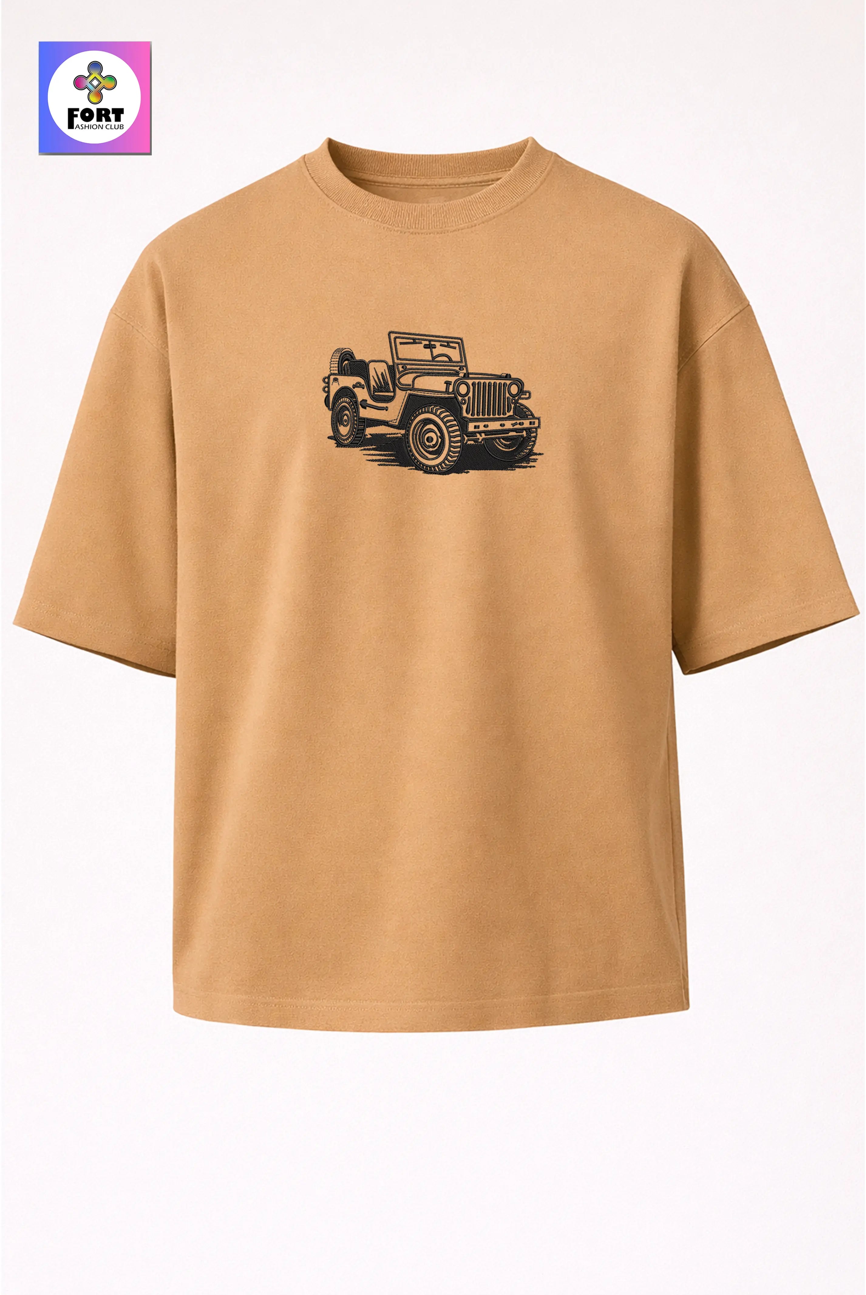 Crazy Embroidery Unisex Oversized T-Shirt (Drop Shoulder) Jeep