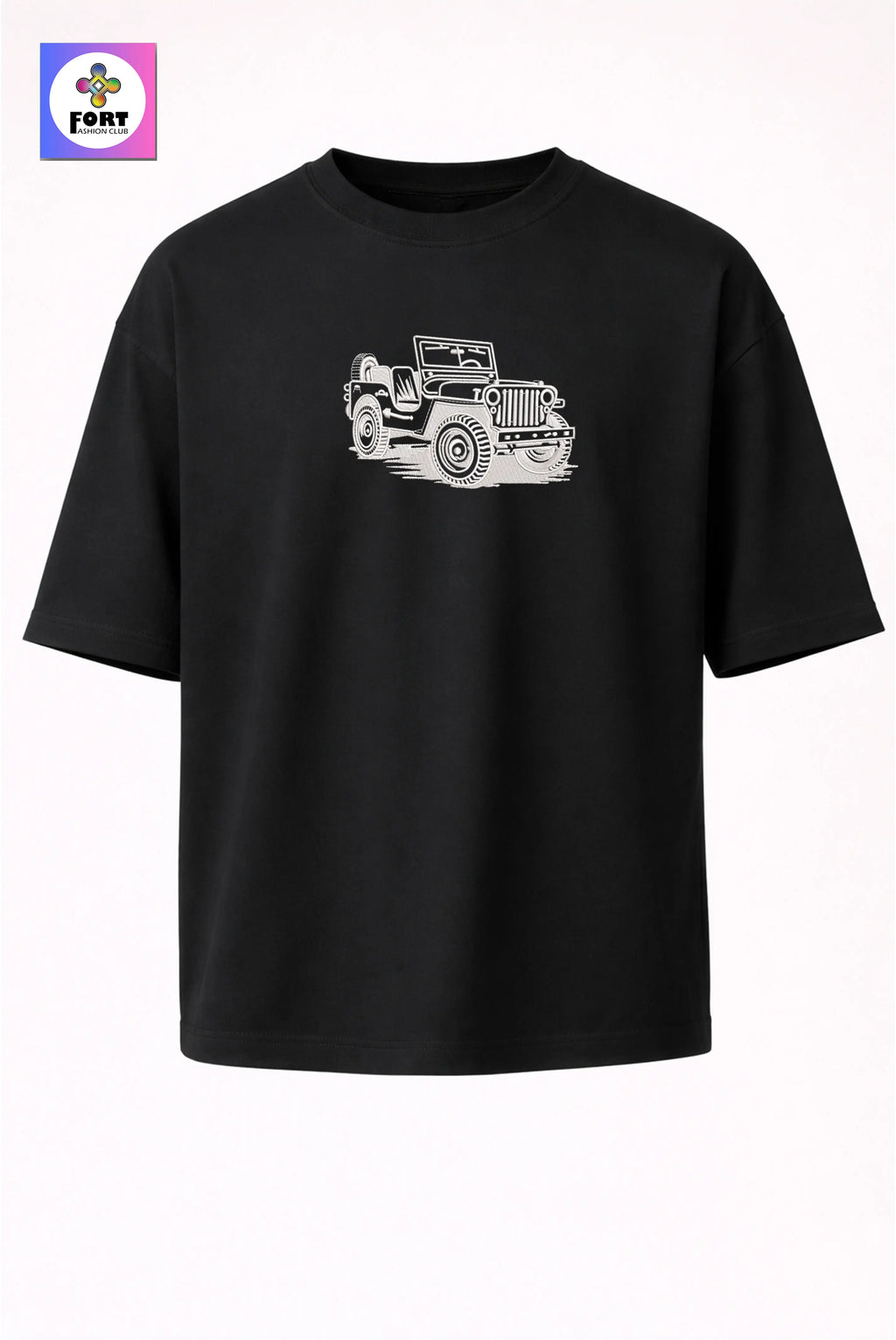Crazy Embroidery Unisex Oversized T-Shirt (Drop Shoulder) Jeep
