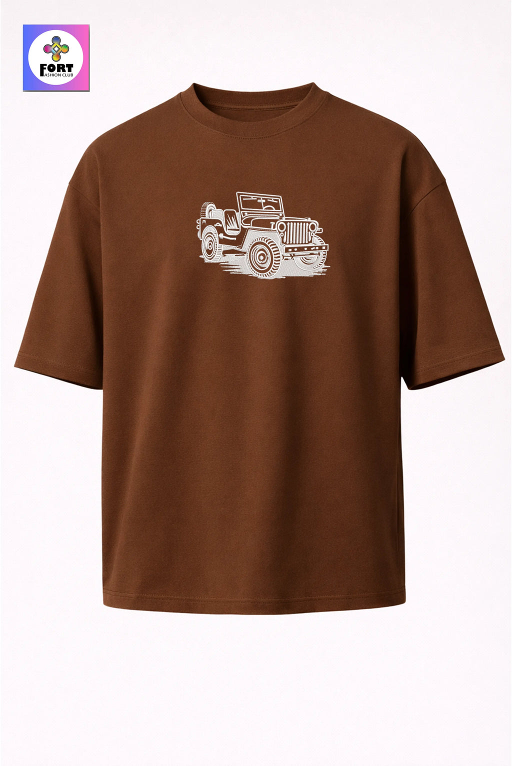 Crazy Embroidery Unisex Oversized T-Shirt (Drop Shoulder) Jeep