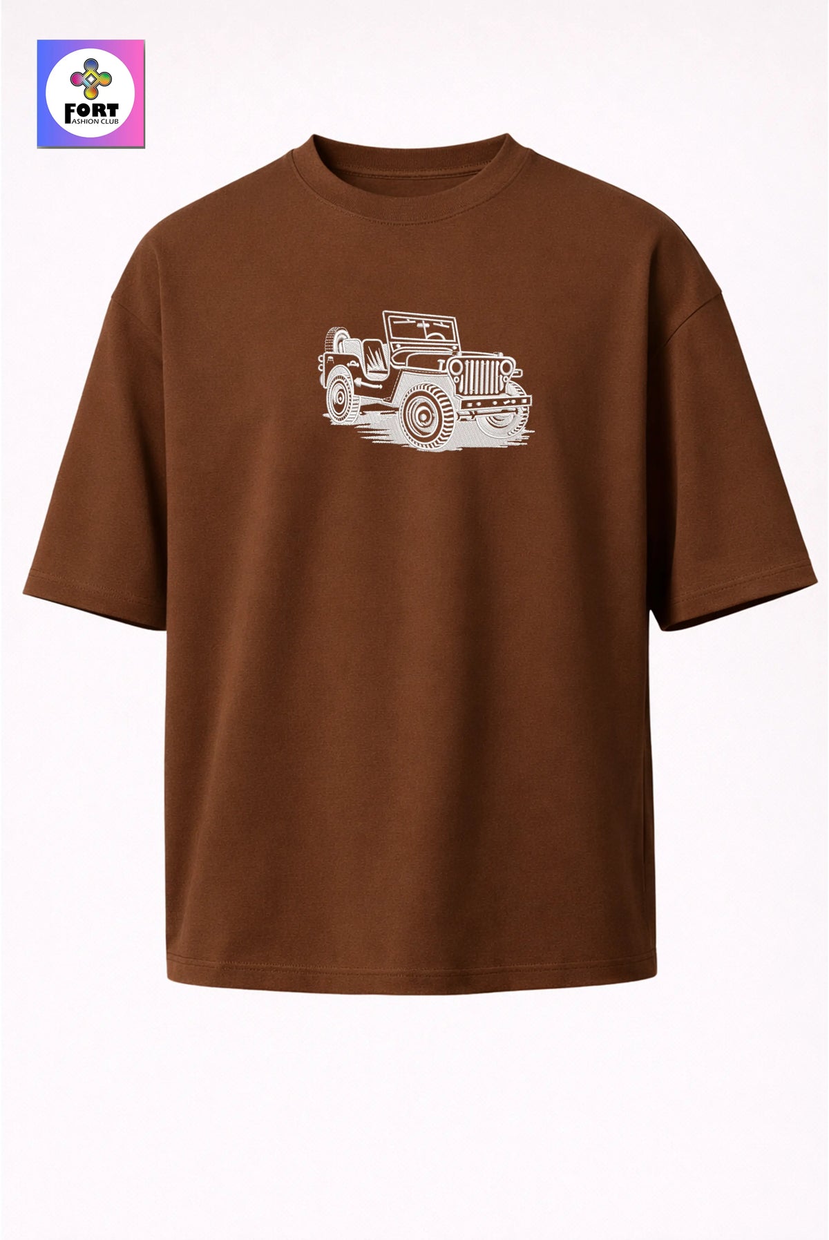 Crazy Embroidery Unisex Oversized T-Shirt (Drop Shoulder) Jeep