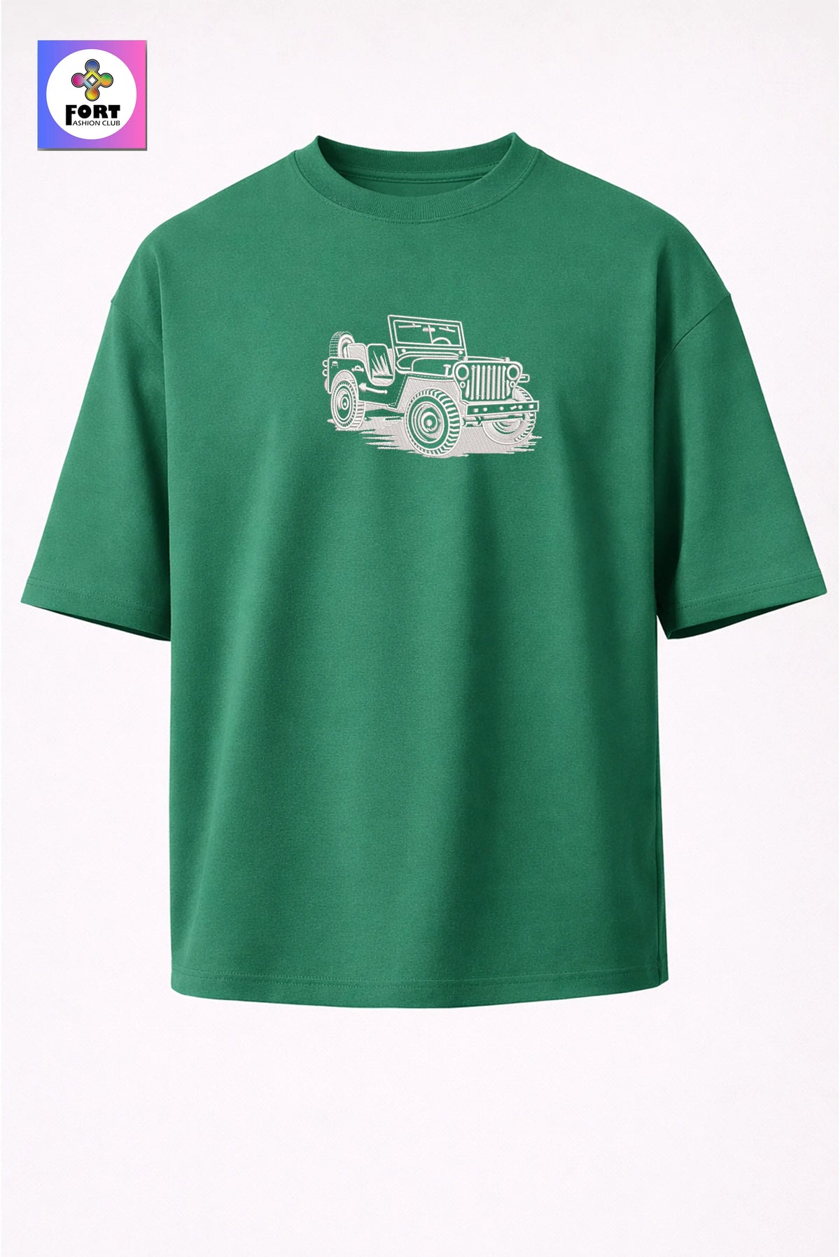 Crazy Embroidery Unisex Oversized T-Shirt (Drop Shoulder) Jeep