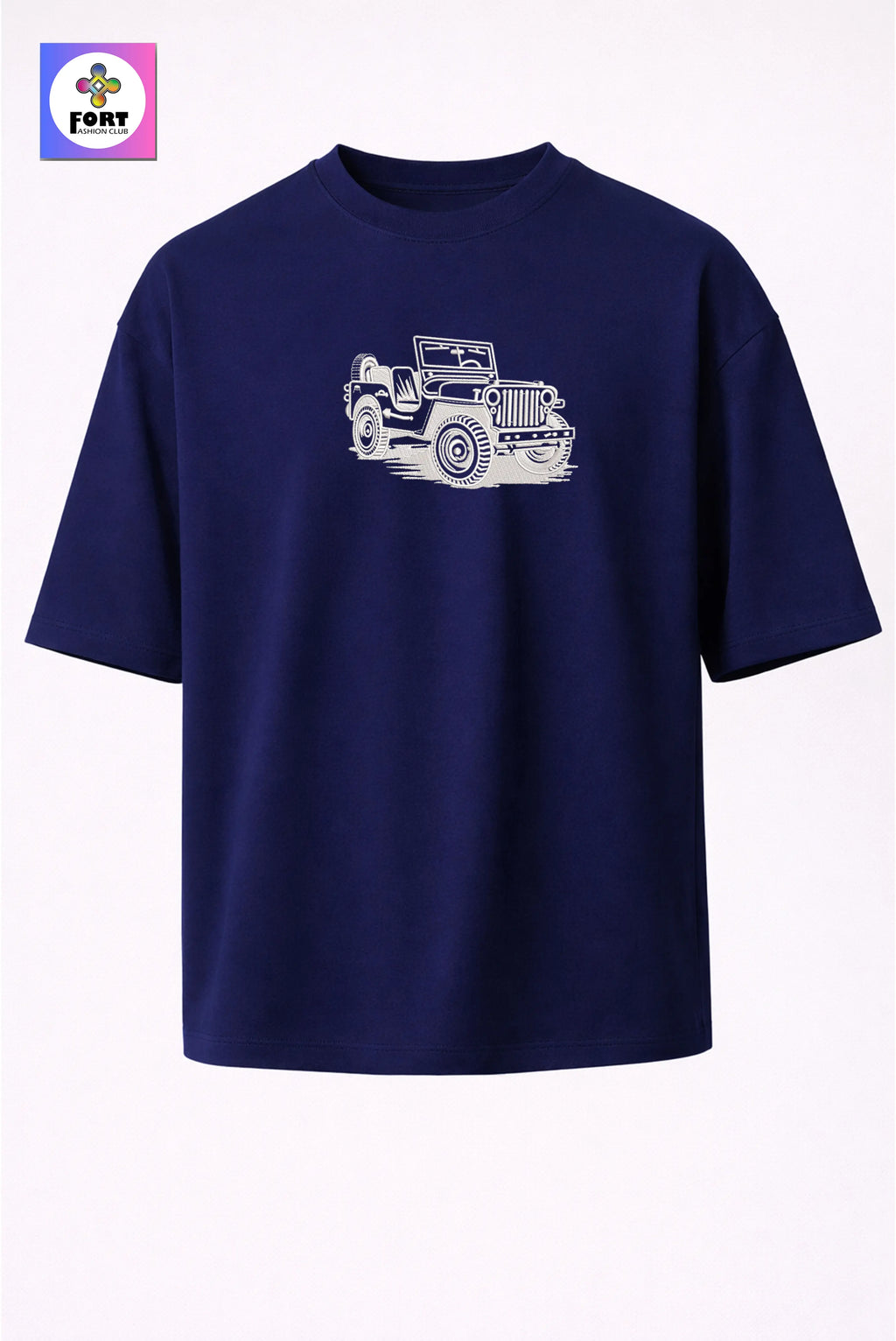 Crazy Embroidery Unisex Oversized T-Shirt (Drop Shoulder) Jeep