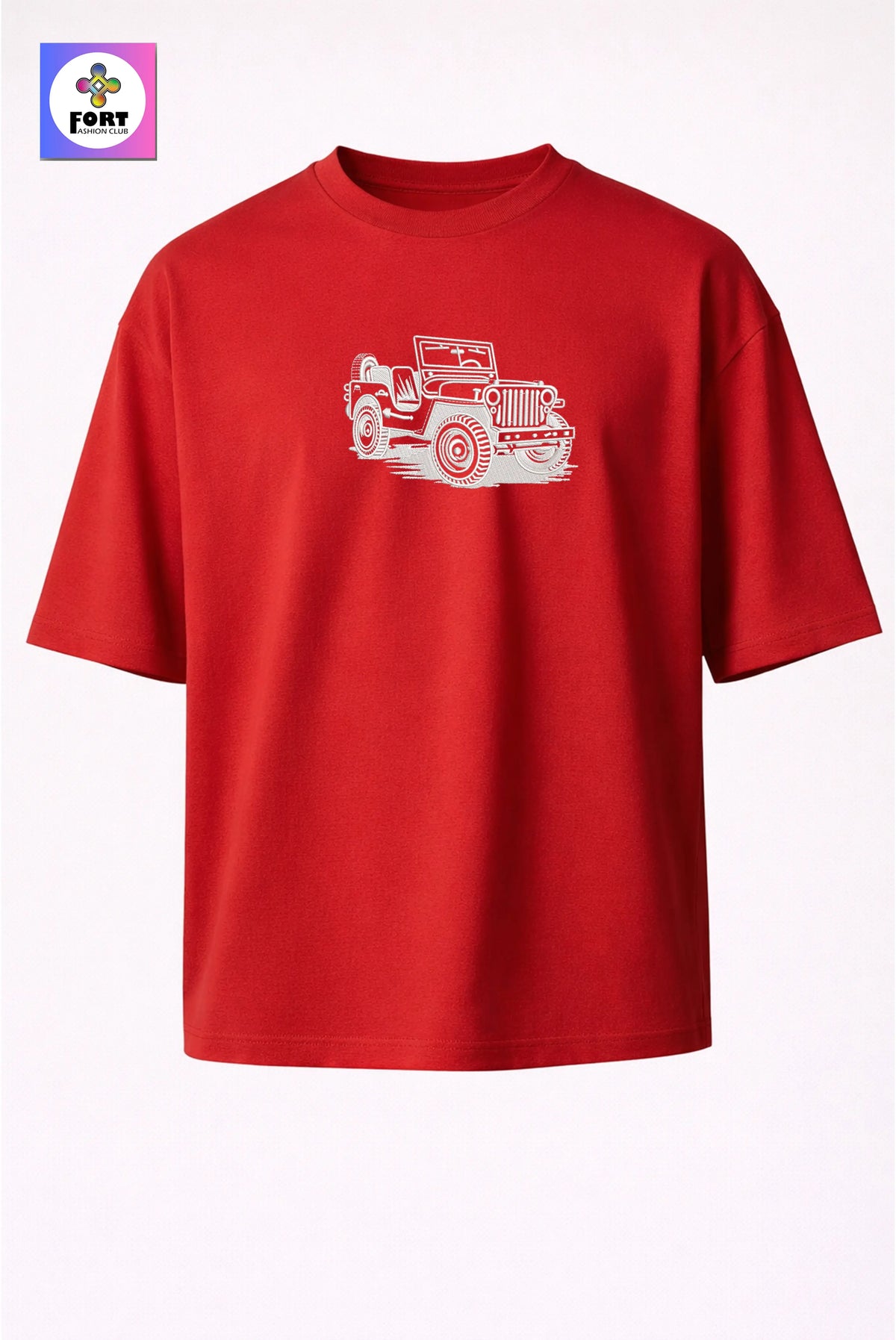 Crazy Embroidery Unisex Oversized T-Shirt (Drop Shoulder) Jeep