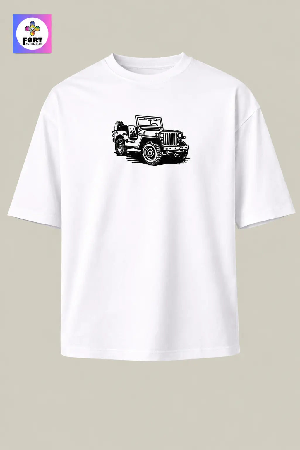 Crazy Embroidery Unisex Oversized T-Shirt (Drop Shoulder) Jeep