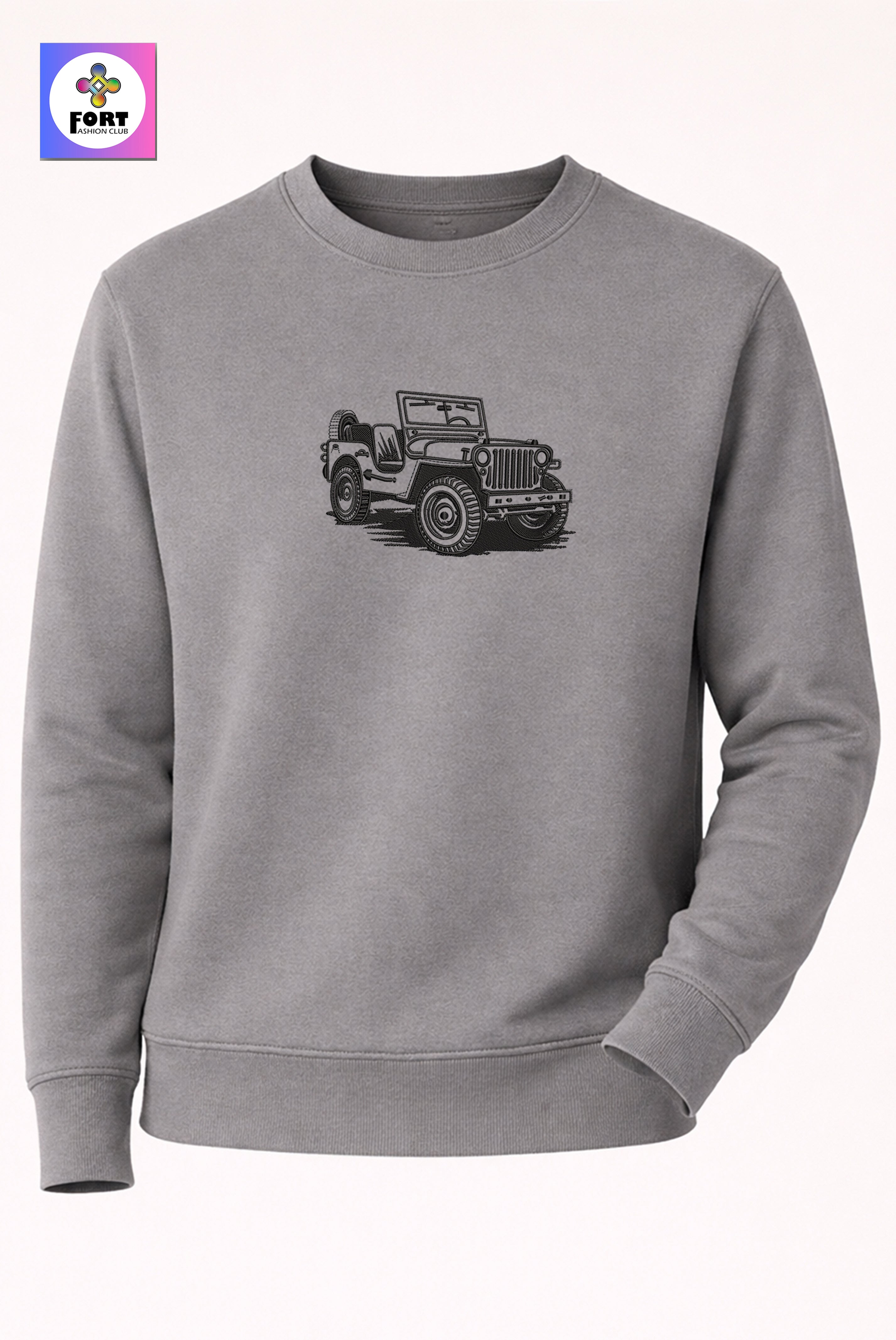 Crazy Creative Embroidery Unisex Sweatshirt Jeep
