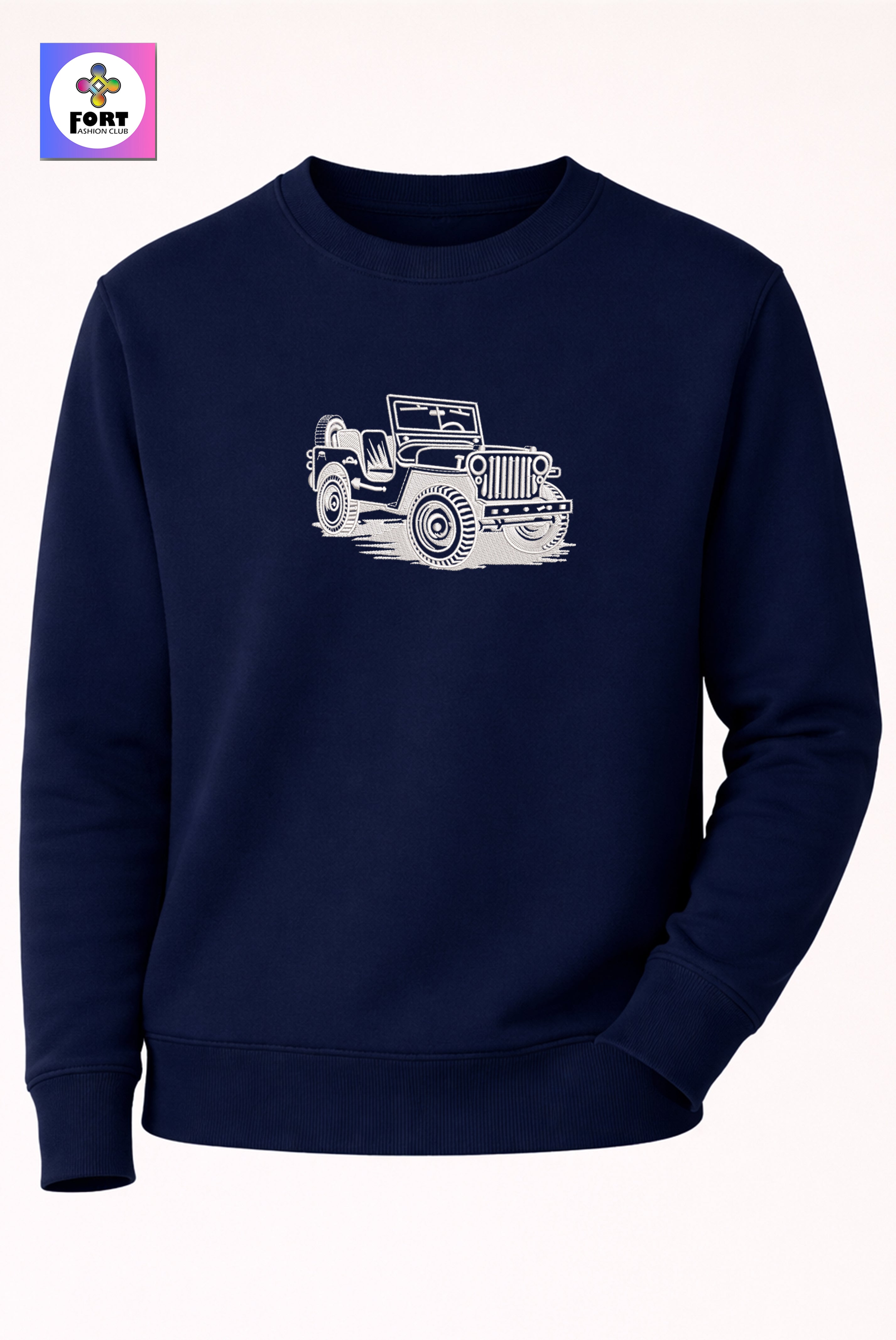 Crazy Creative Embroidery Unisex Sweatshirt Jeep