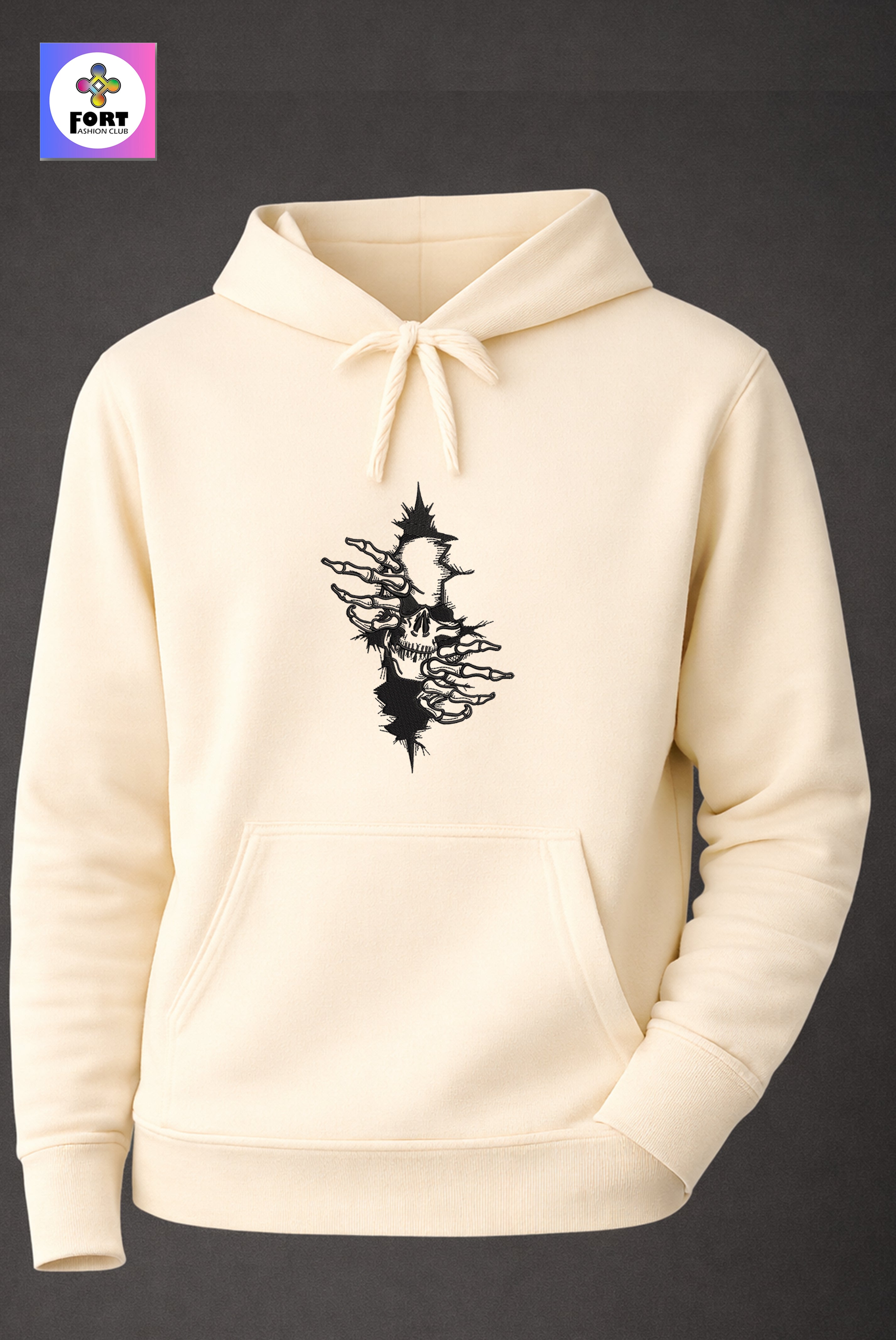 Crazy Embroidery Unisex Hoodie – Arty Skull