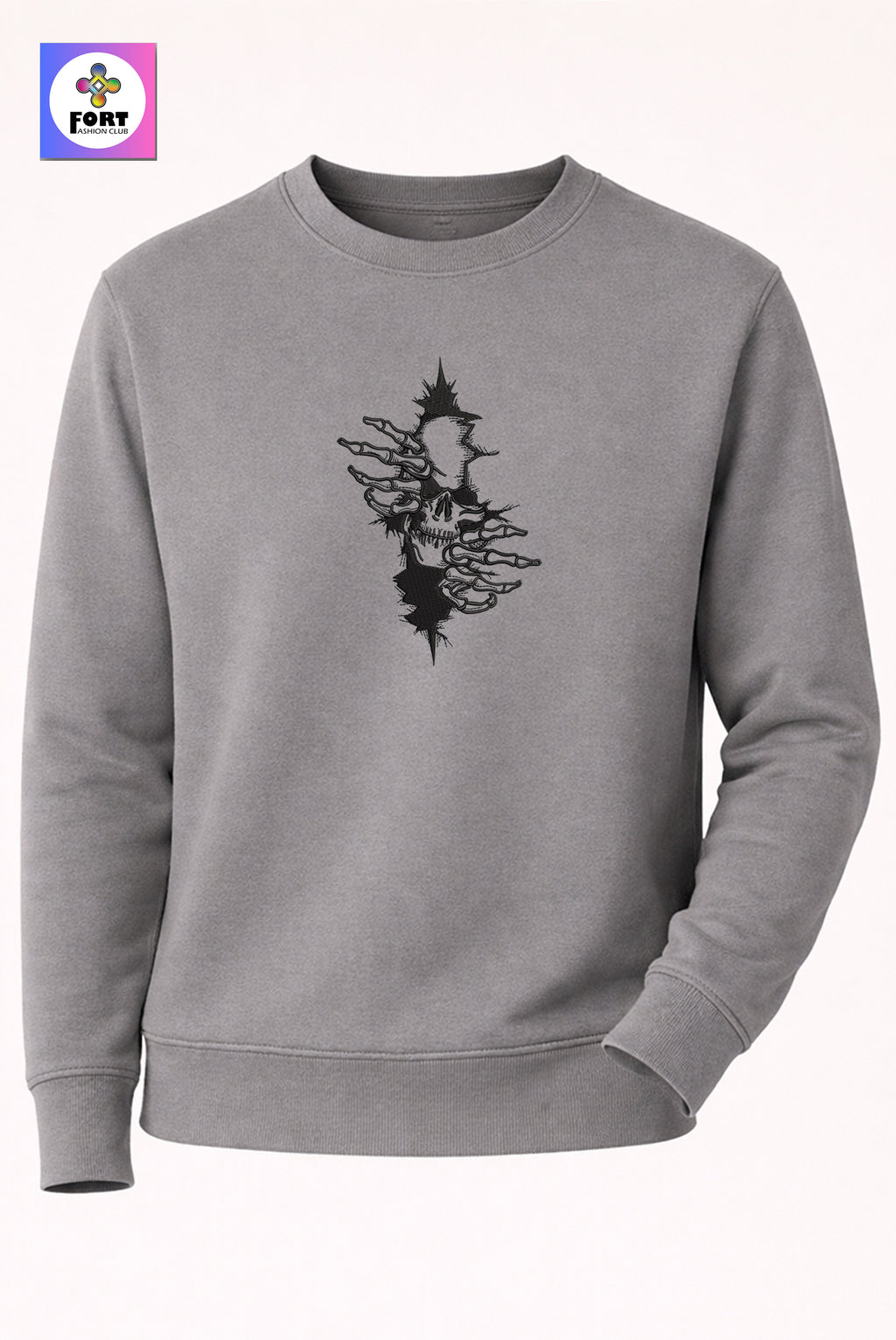 Crazy Embroidery Unisex Sweatshirt Arty Skull