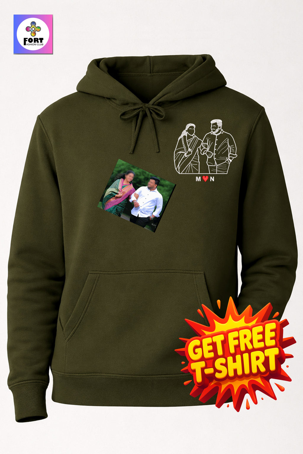Free - T-Shirt With Personalized Embroidery Unisex Hoodie