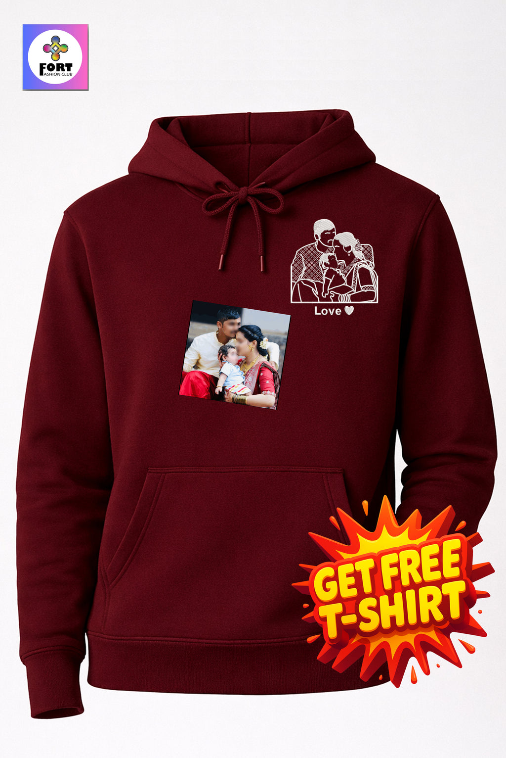 Free - T-Shirt With Personalized Embroidery Unisex Hoodie