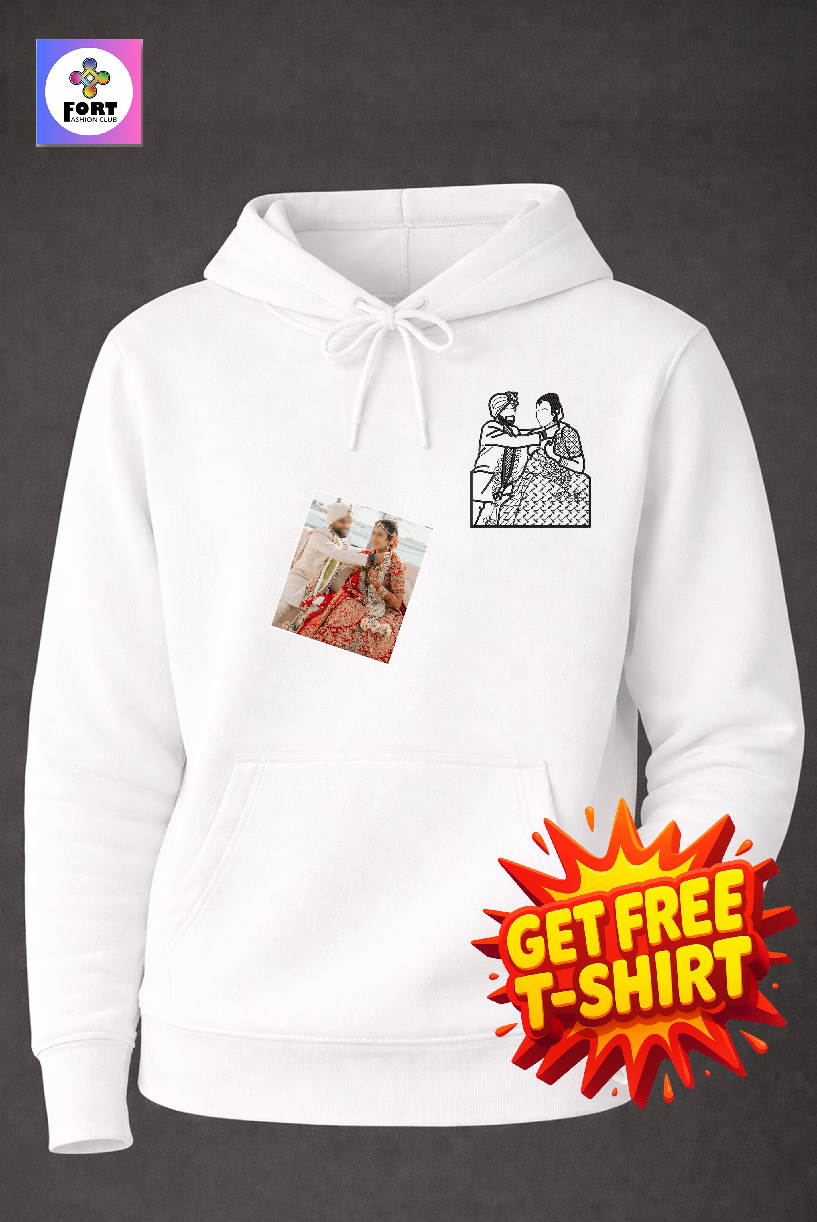 Free - T-Shirt With Personalized Embroidery Unisex Hoodie