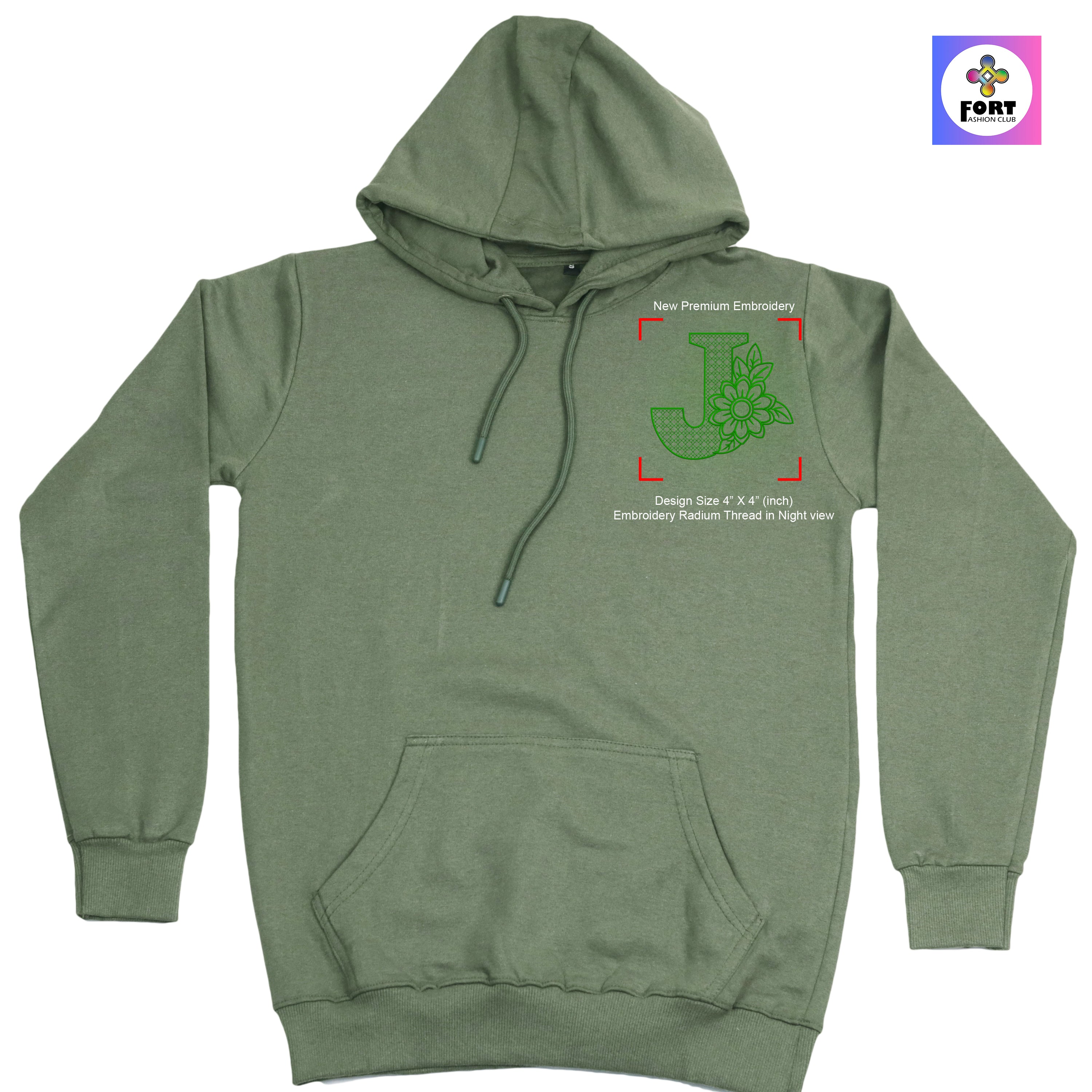 RADIUM THREAD PREMIUM  ALPHABET EMBROIDERY HOODIE