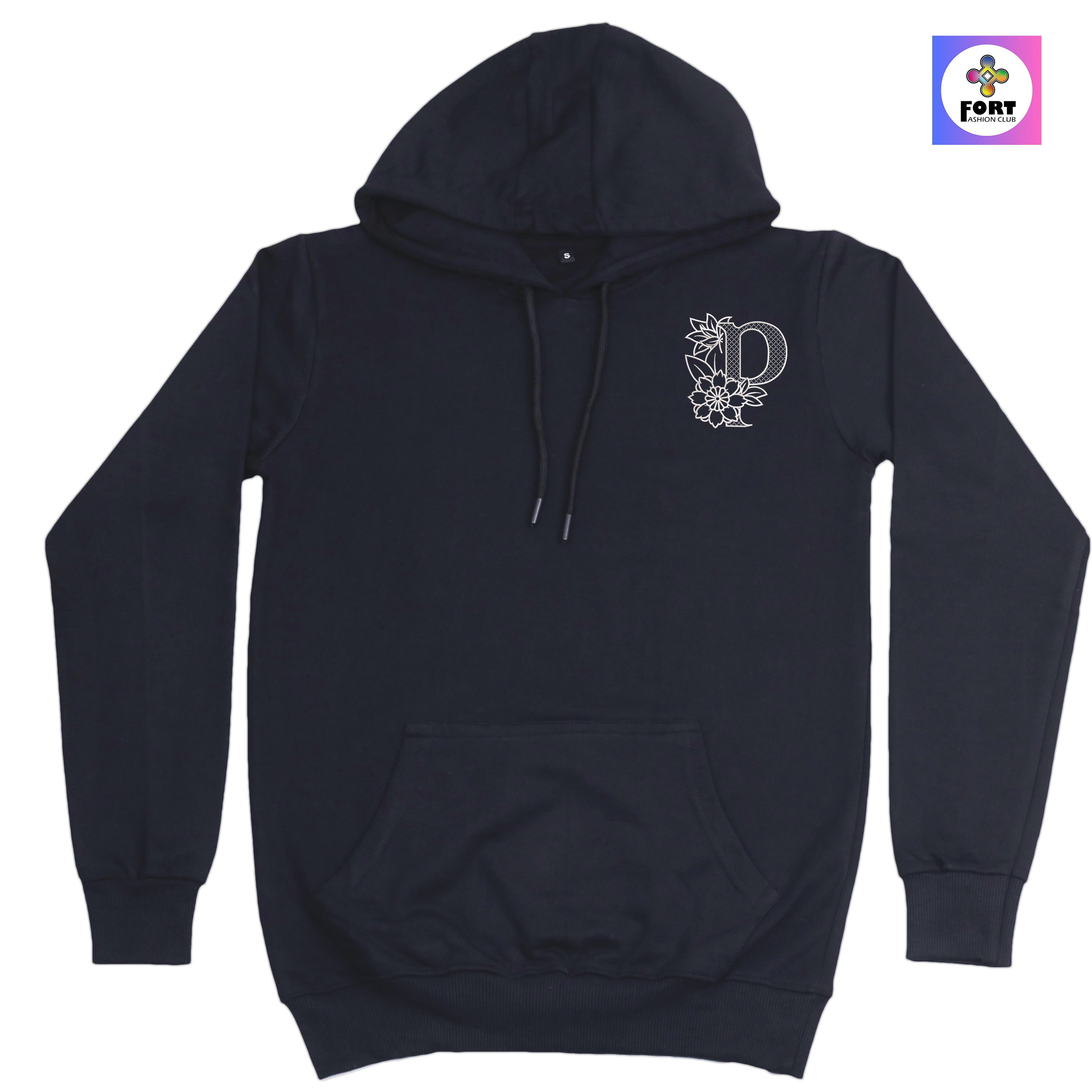 RADIUM THREAD PREMIUM  ALPHABET EMBROIDERY HOODIE