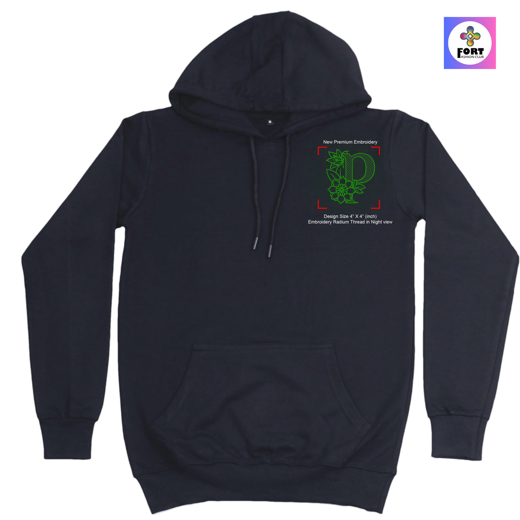 RADIUM THREAD PREMIUM  ALPHABET EMBROIDERY HOODIE