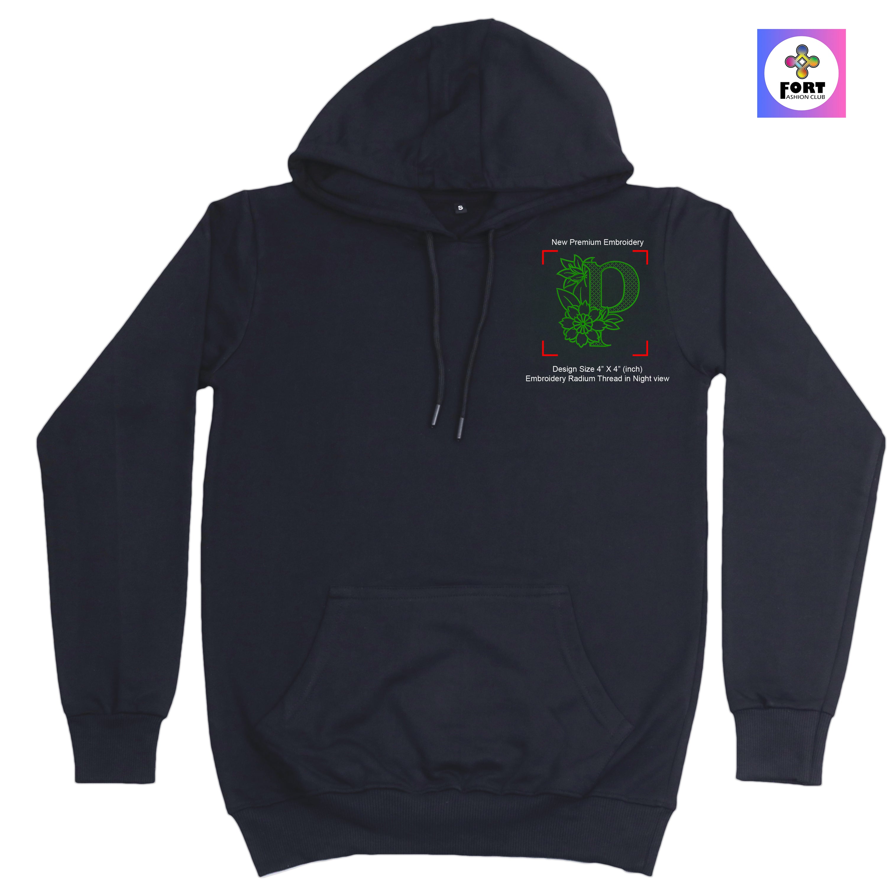 RADIUM THREAD PREMIUM  ALPHABET EMBROIDERY HOODIE