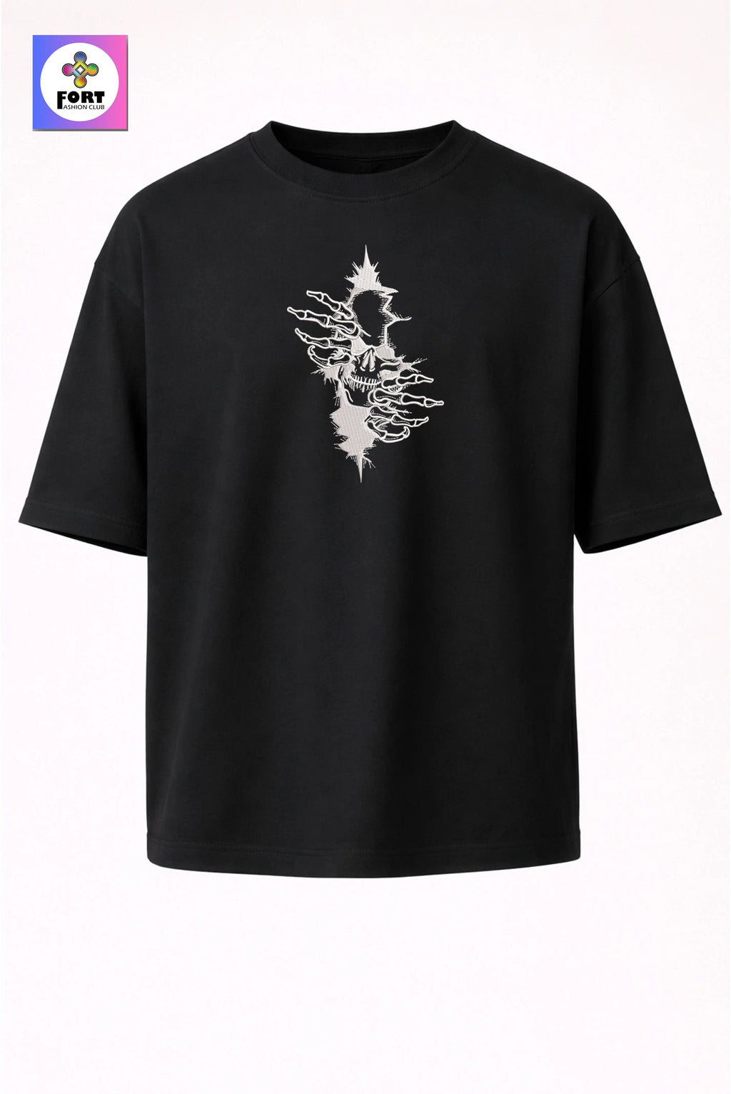 CRAZY EMBROIDERY UNISEX OVERSIZED T-SHIRT (DROP SHOULDER) – ARTY SKULL
