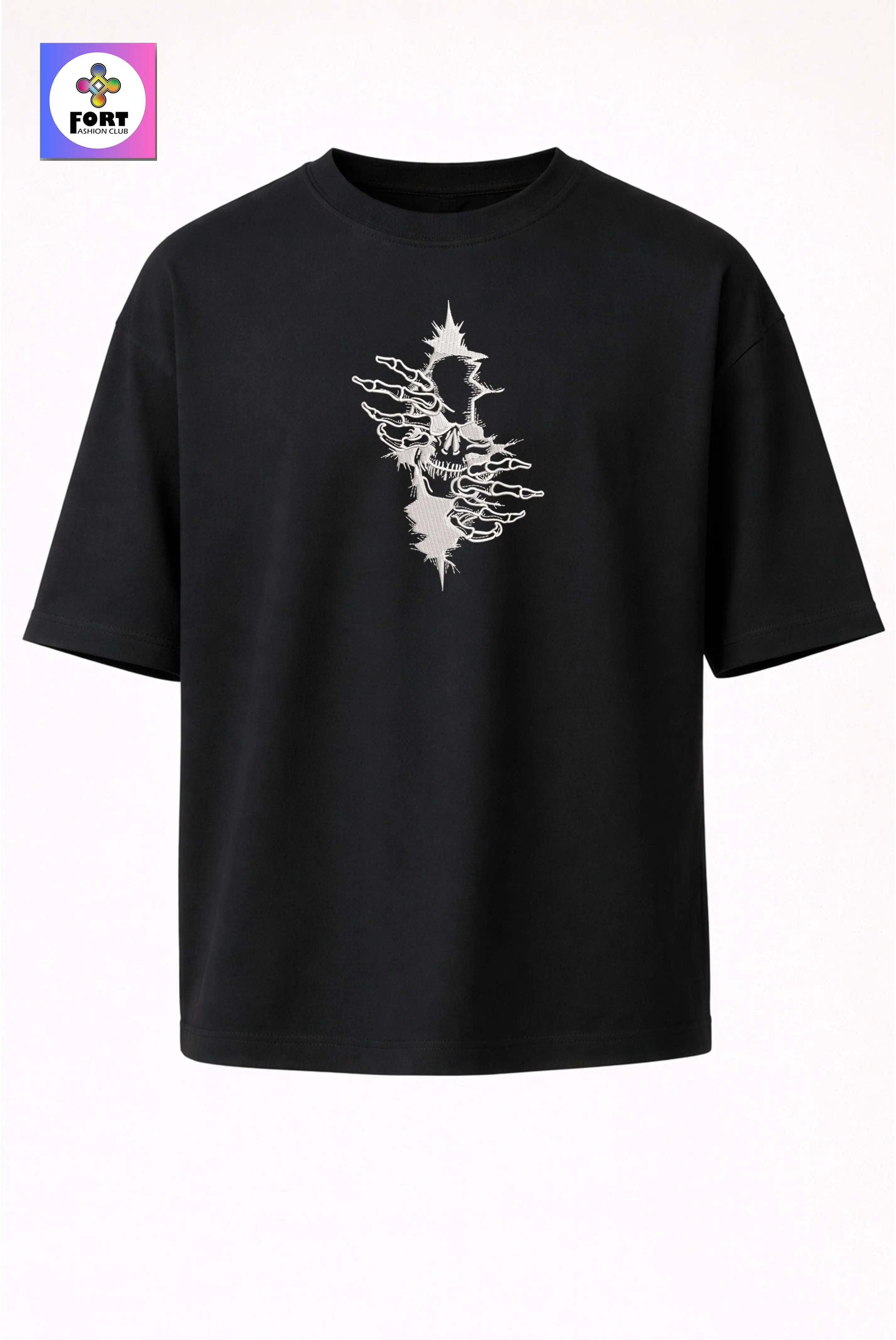 CRAZY EMBROIDERY UNISEX OVERSIZED T-SHIRT (DROP SHOULDER) – ARTY SKULL