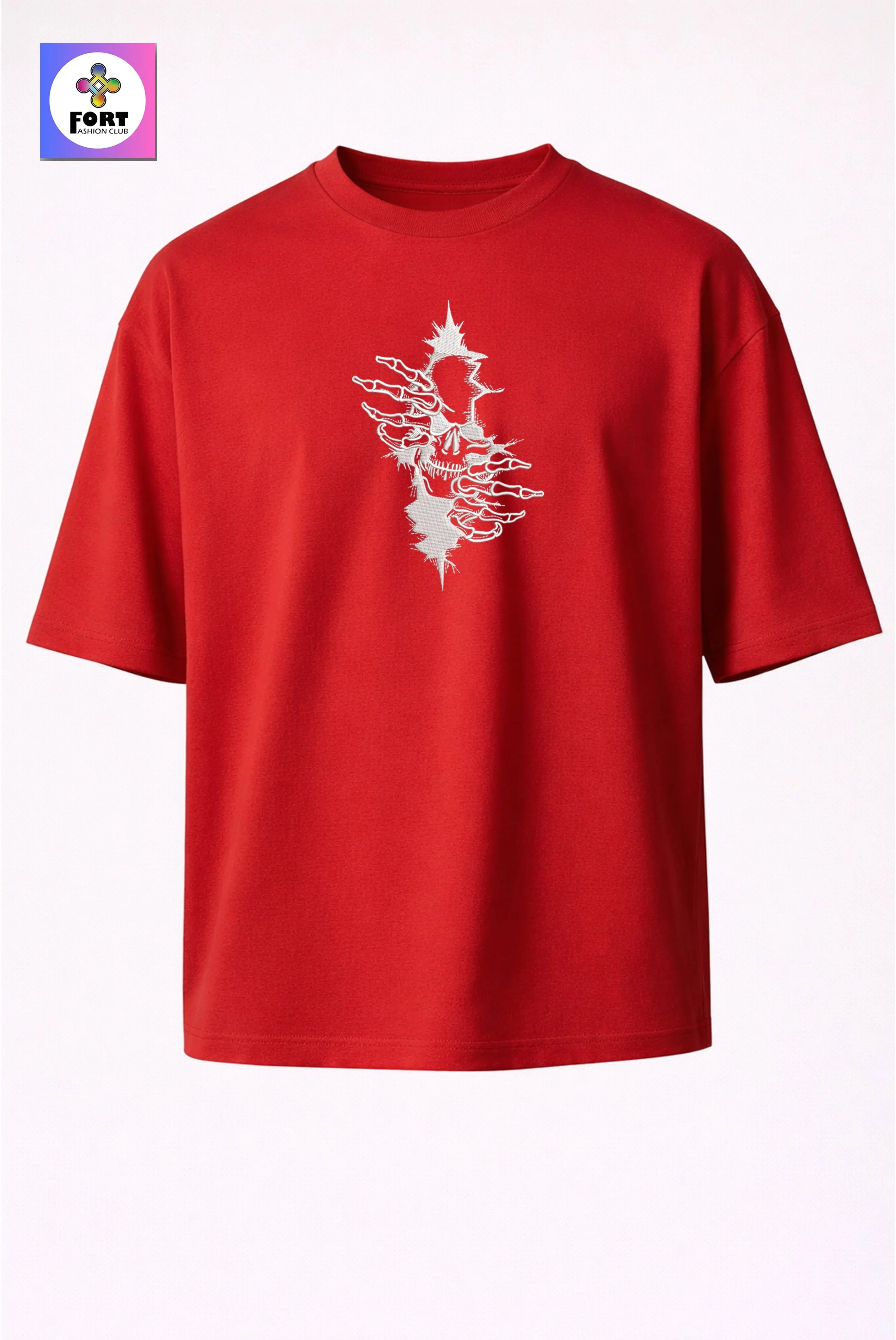CRAZY EMBROIDERY UNISEX OVERSIZED T-SHIRT (DROP SHOULDER) – ARTY SKULL